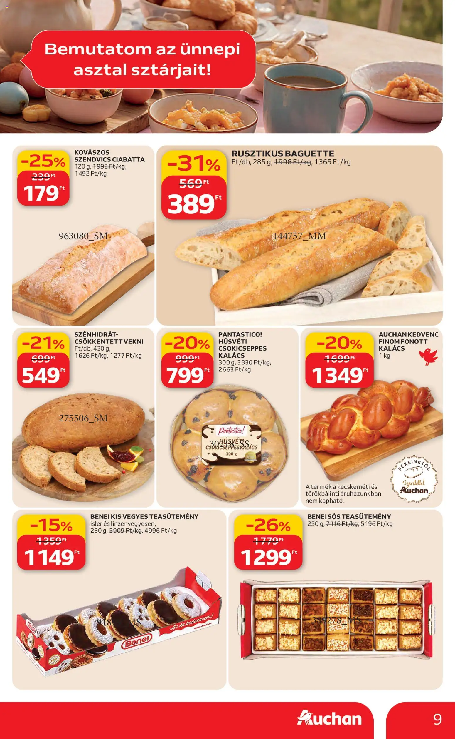 Auchan akciós ujság - amely érvényes a következő dátumtól: 19.03.2026 | Oldal: 9 | Termékek: Kalács, Ciabatta, Teasütemény, Linzer