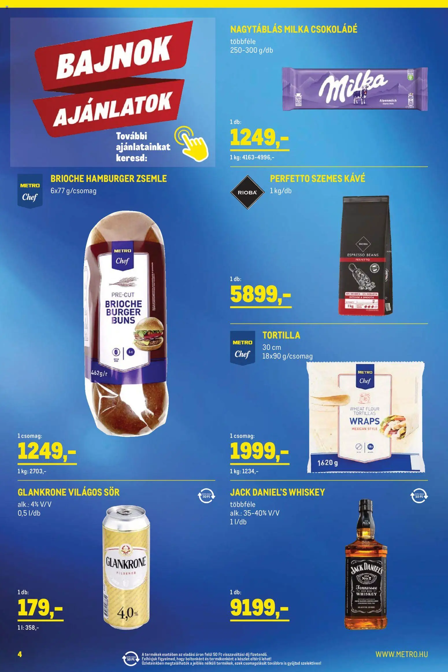 Metro akciós ujság - amely érvényes a következő dátumtól: 07.04.2026 | Oldal: 4 | Termékek: Hamburger zsemle, Zsemle, Csokoládé, Sör