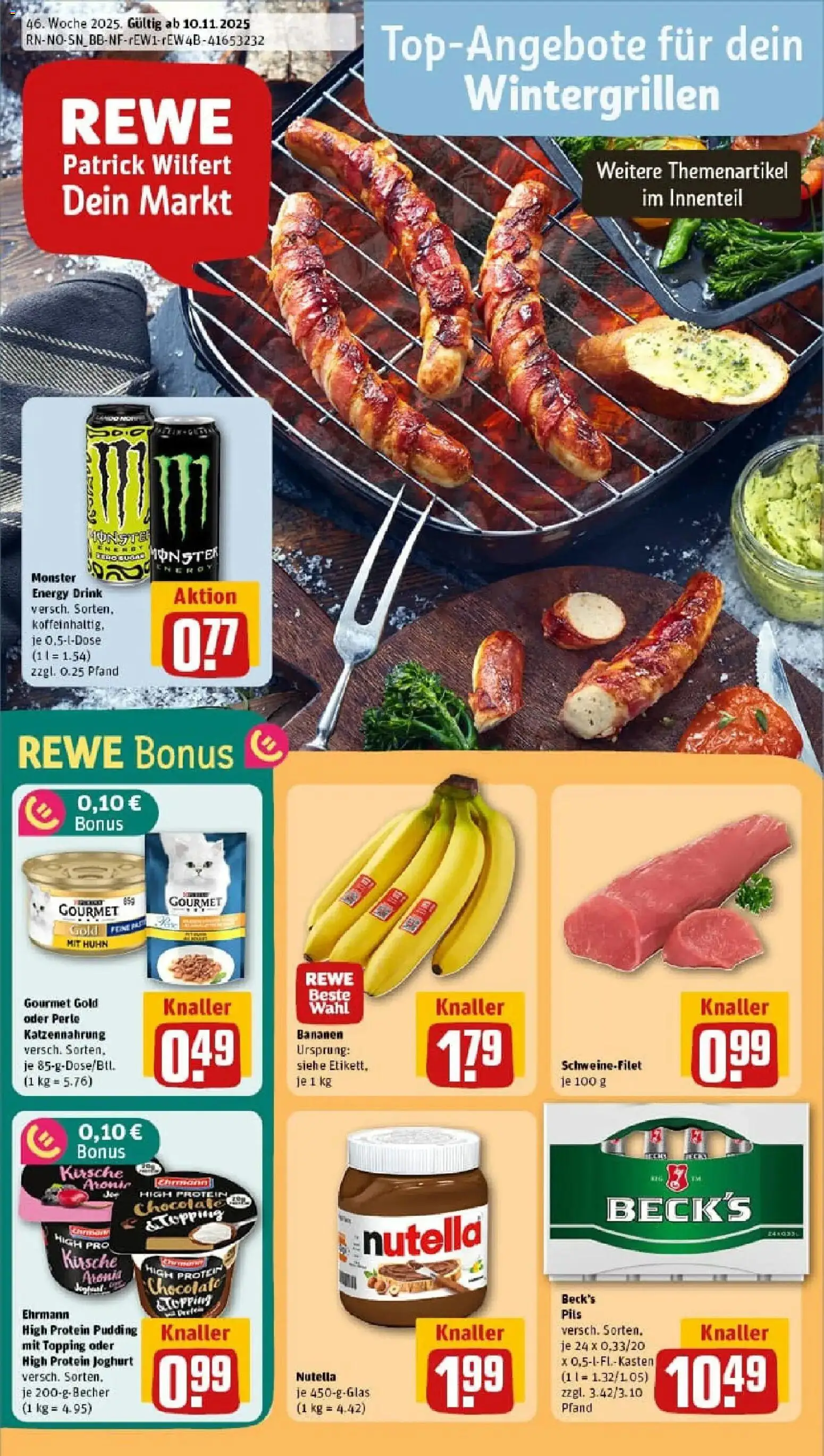 Rewe prospekt Bad Pyrmont	 – gültig ab 10.11.2025 | Seite: 1 | Produkte: Pils, Bananen, Schweinefilet, Monster