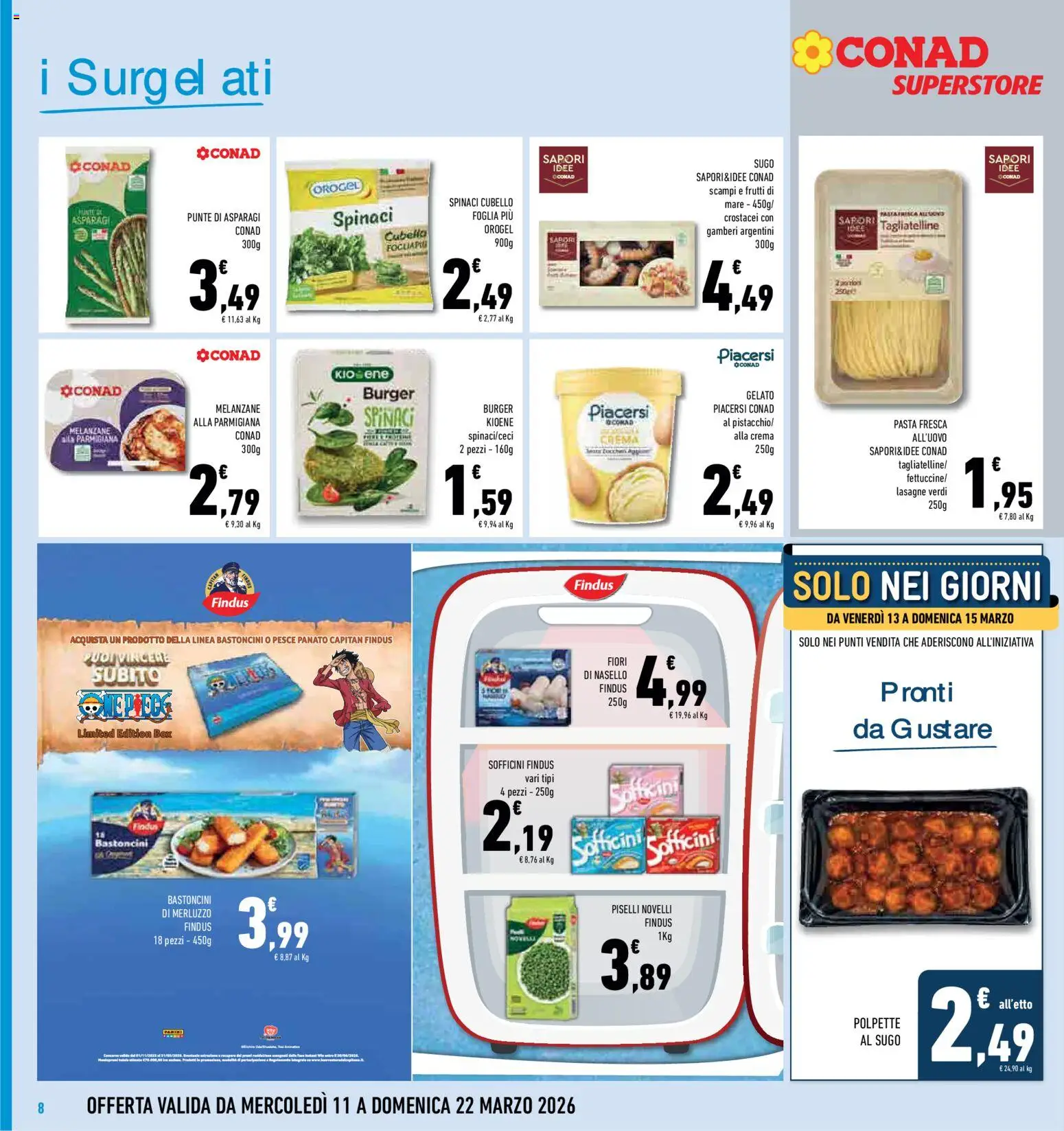 Volantino Conad del 11.03.2026 | Pagina: 8 | Prodotti: Gamberi, Asparagi, Sugo, Nasello