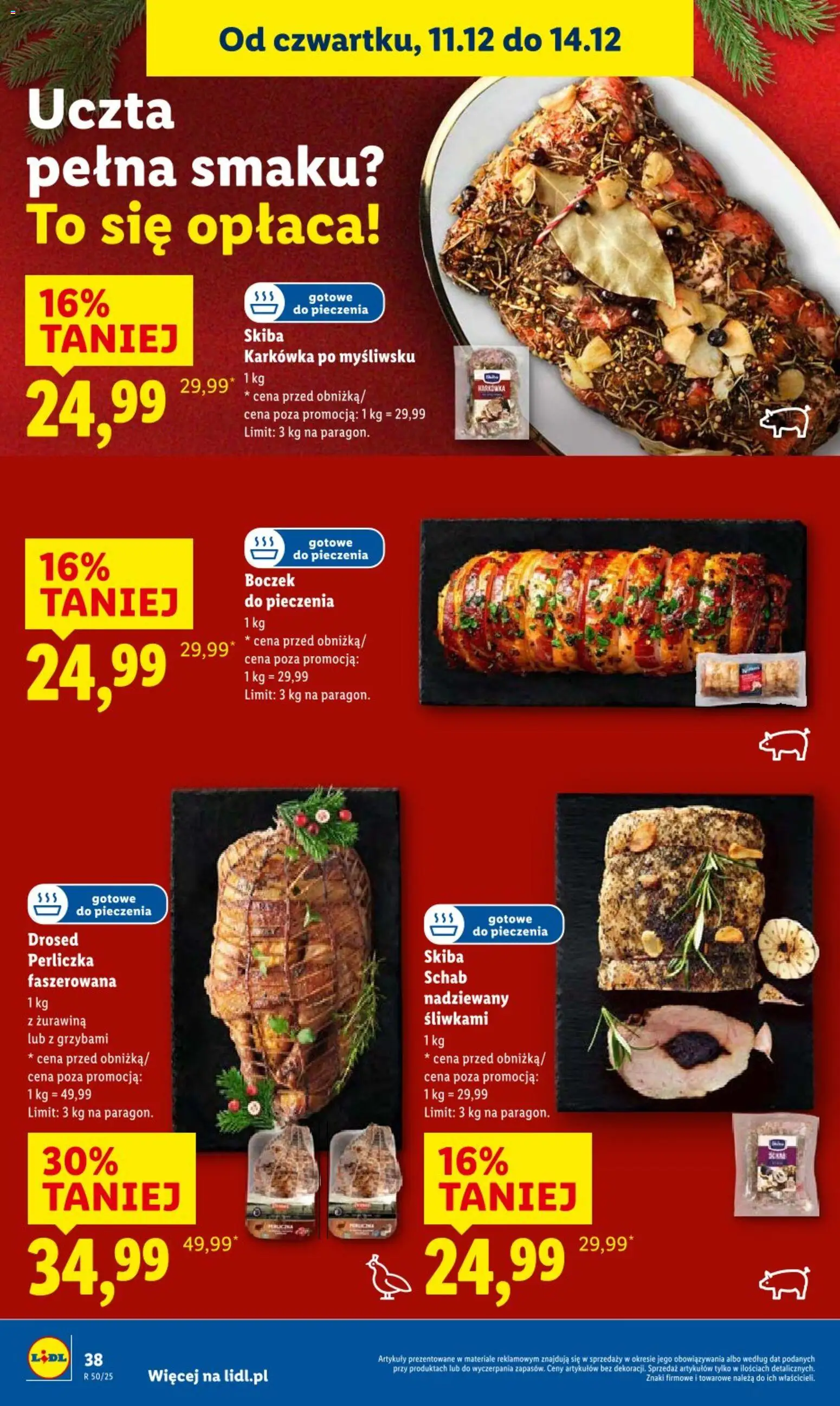 Lidl Gazetka od 11.12.2025 | Strona: 38 | Produkty: Schab, Boczek, Żurawina, Perliczka