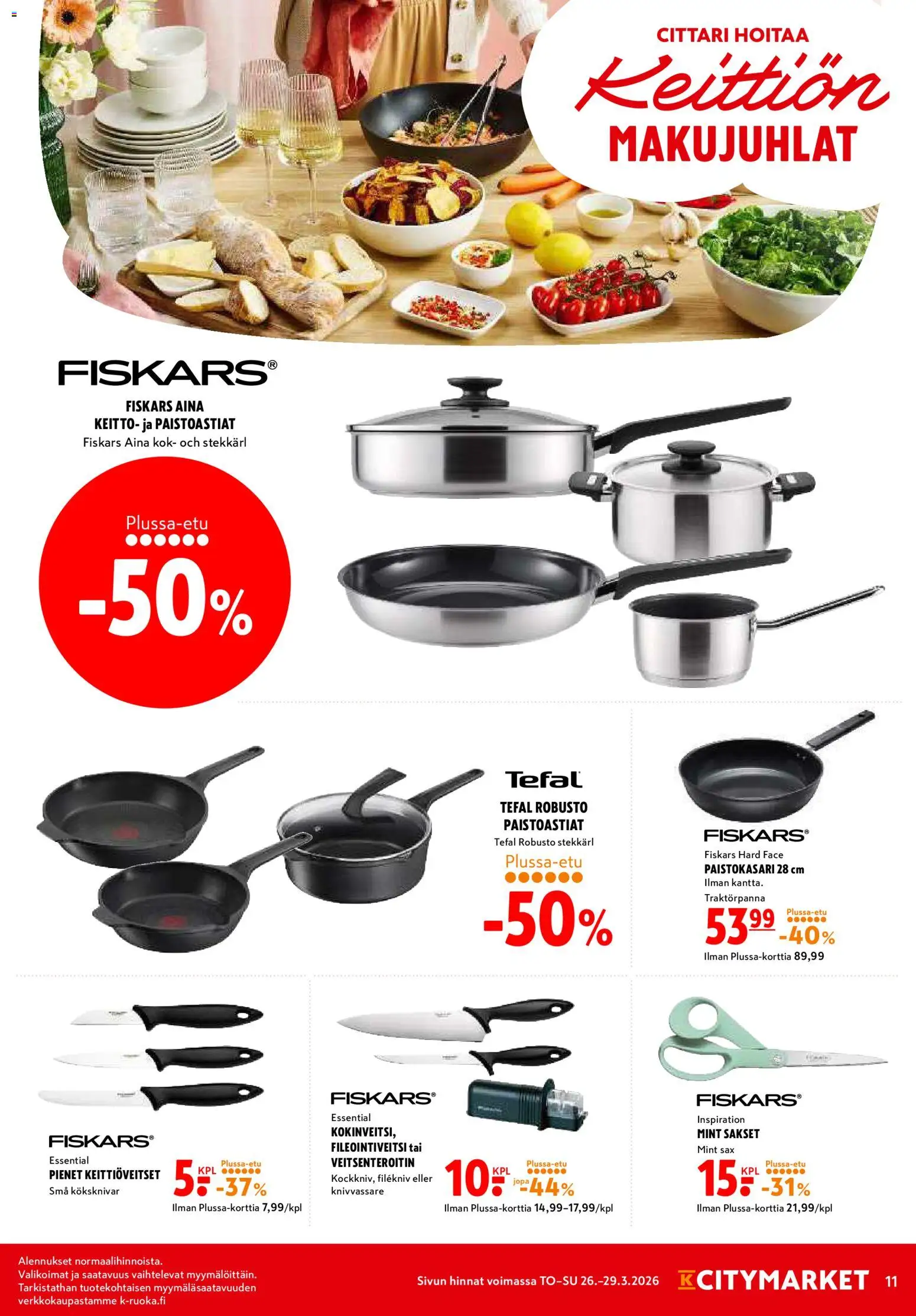 K-Citymarket tarjoukset – voimassa 26.03.2026 alkaen | Sivu: 11 | Tuotteet: Veitsenteroitin, Sakset, Keitto