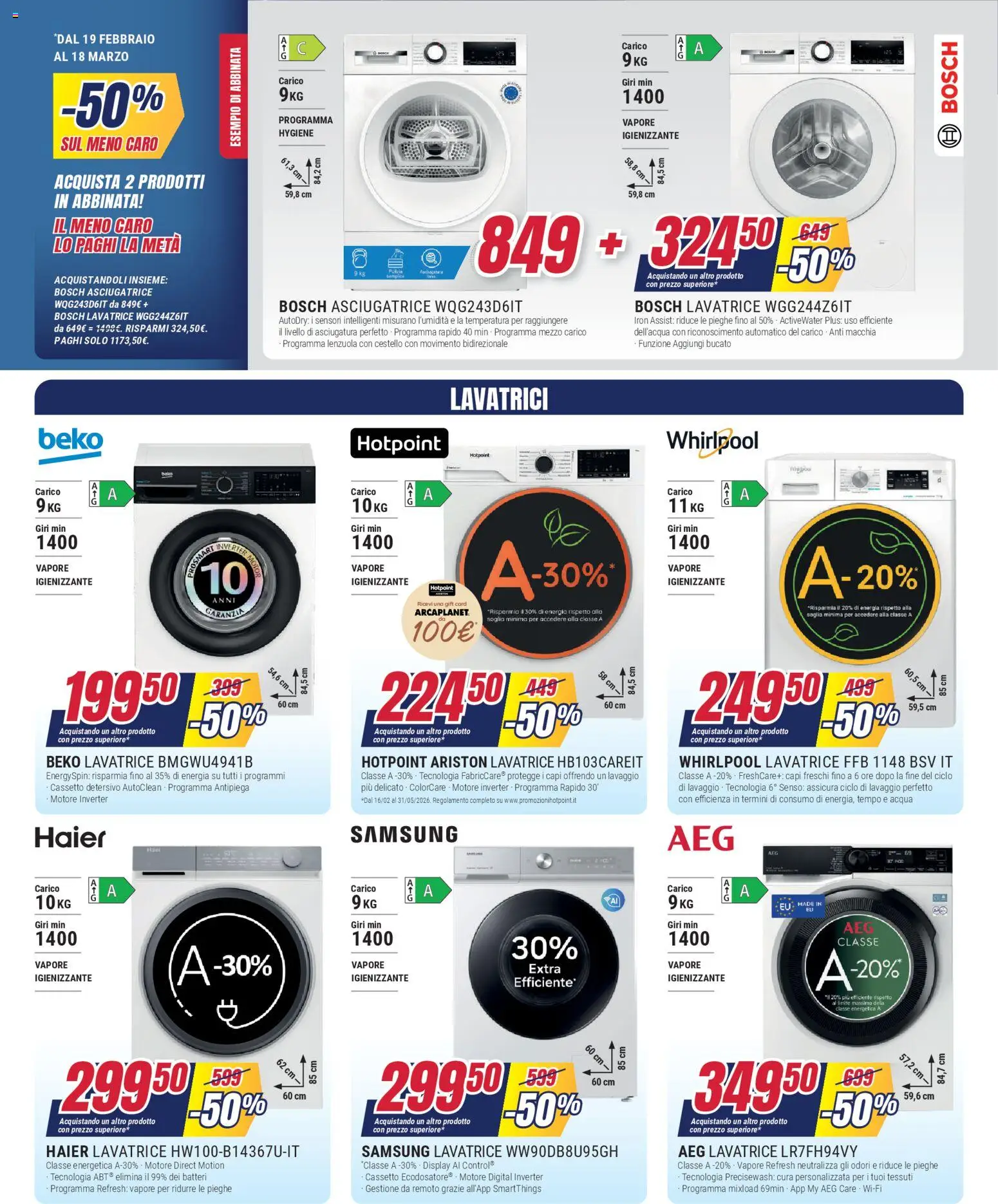 Volantino Trony del 19.02.2026 | Pagina: 2 | Prodotti: Lavatrice, Asciugatrice, Lenzuola, Samsung