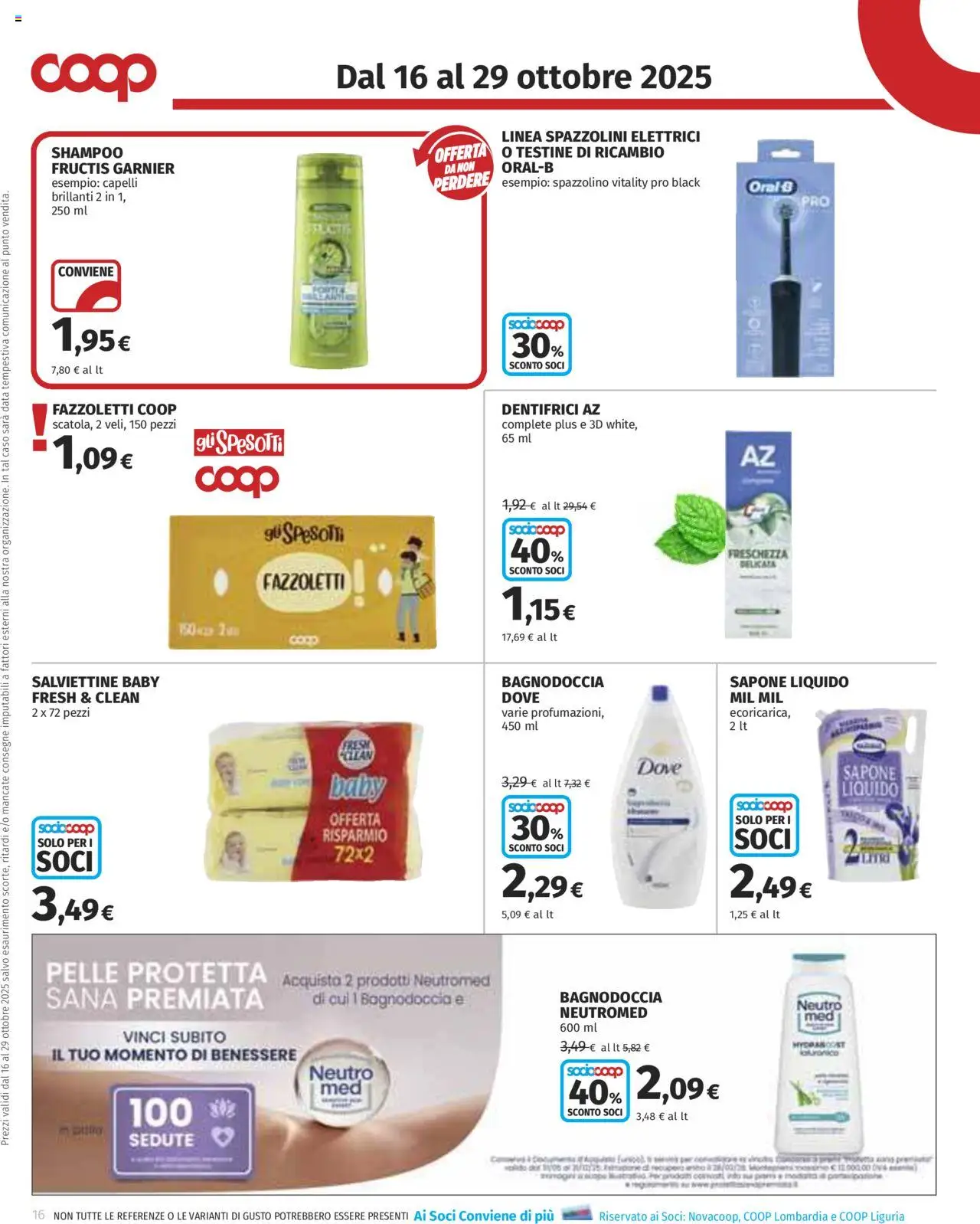 Volantino COOP del 16.10.2025 | Pagina: 16 | Prodotti: Shampoo, Sapone, Fazzoletti, Data