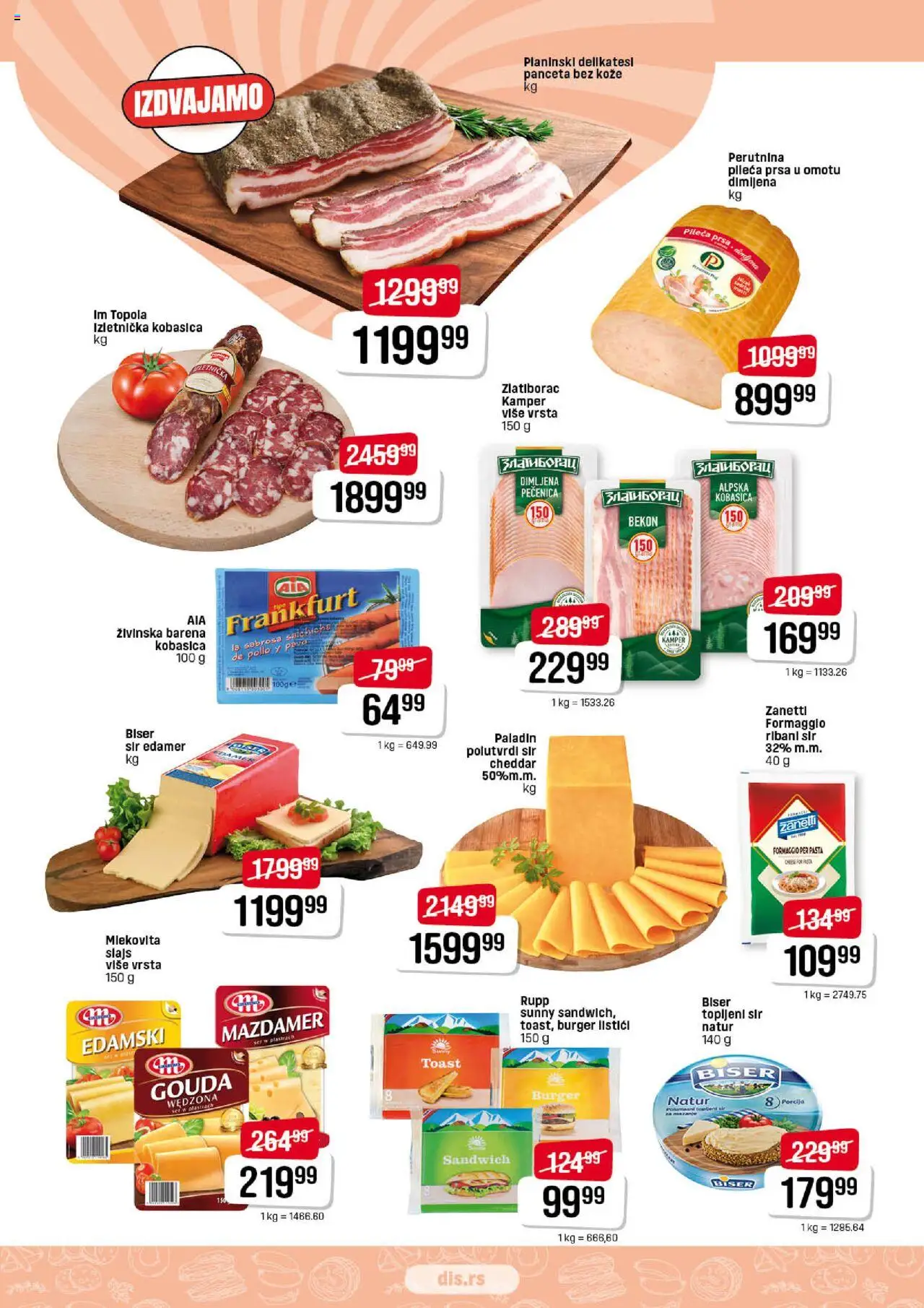 DIS katalog - važi od 31.07.2025 | Strana: 3 | Proizvode: Pileća prsa, Dimljena pileća prsa, Gouda, Pečenica