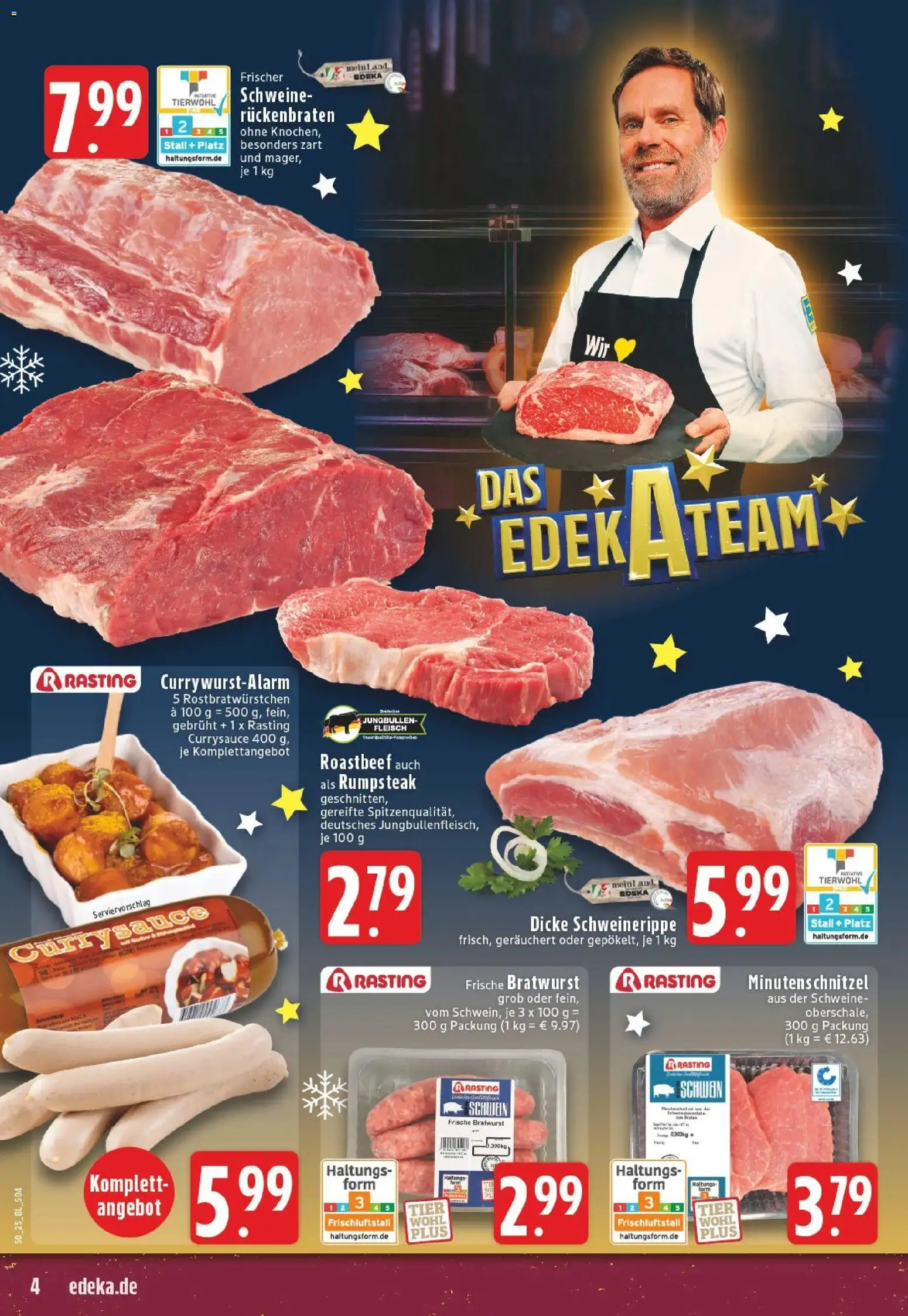 Edeka prospekt Leverkusen	 – gültig ab 07.12.2025 | Seite: 4 | Produkte: Bratwurst, Roastbeef, Steak, Fleisch
