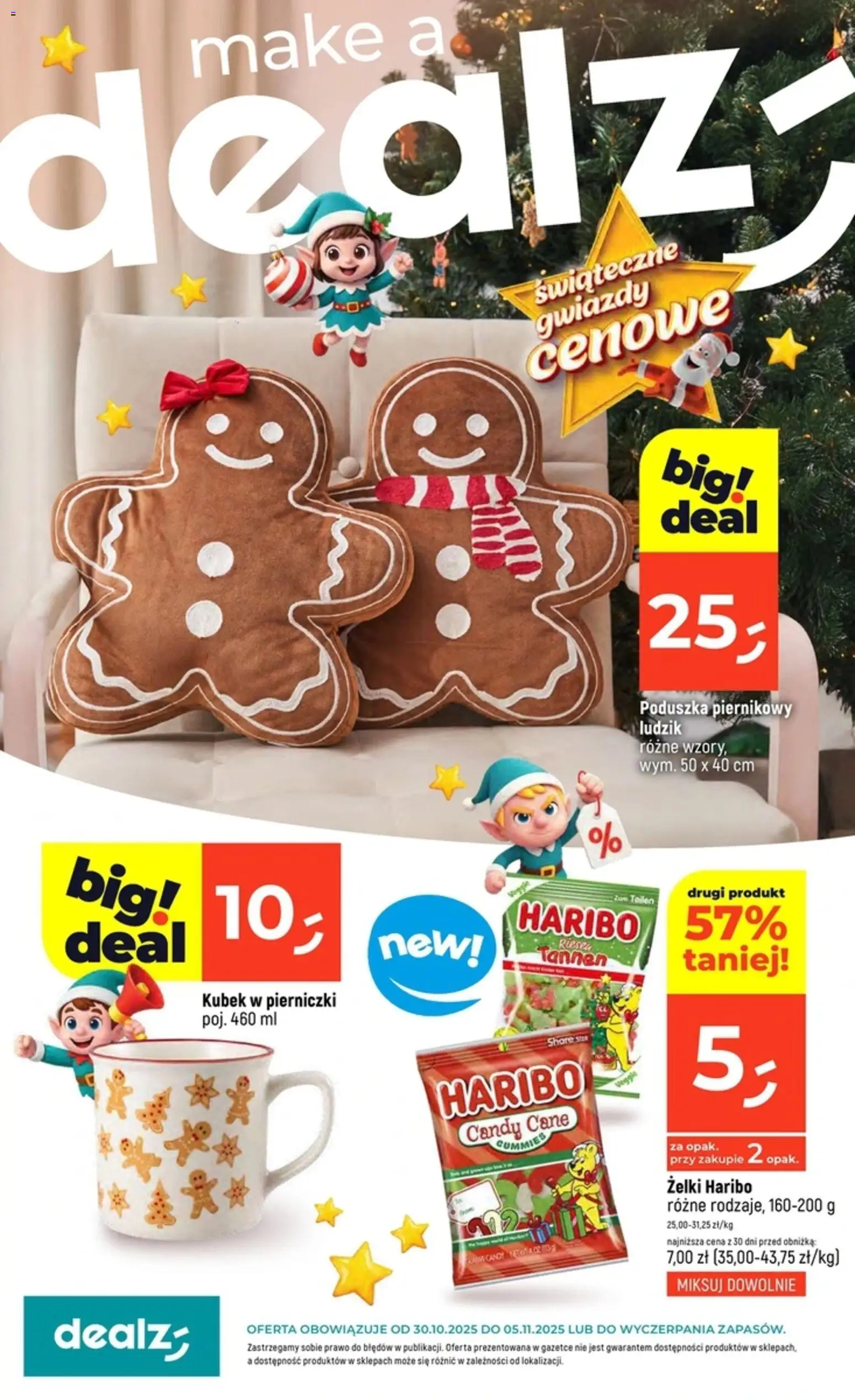 Dealz Gazetka od 30.10.2025 | Strona: 1 | Produkty: Żelki haribo, Poduszka, Żelki