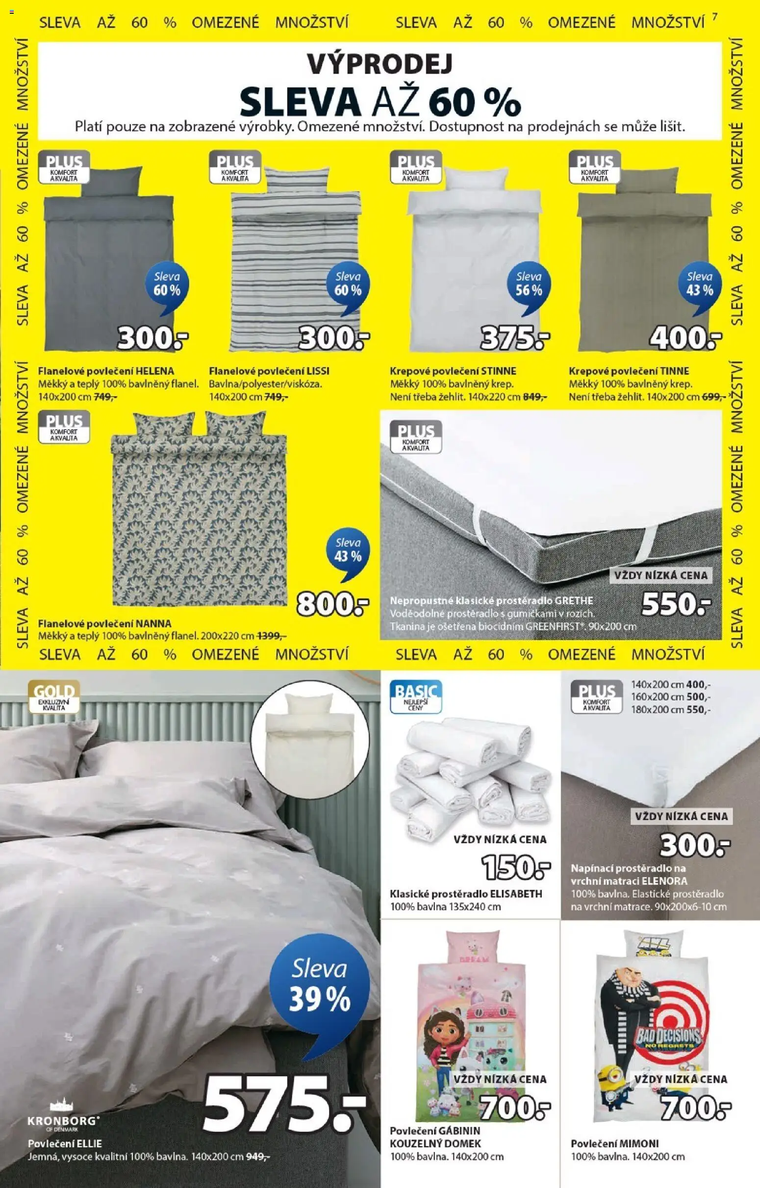 JYSK leták od 25.12.2025 | Strana: 7 | Produkty: Mimoni, Krepové povlečení, Flanelové povlečení, Prostěradlo
