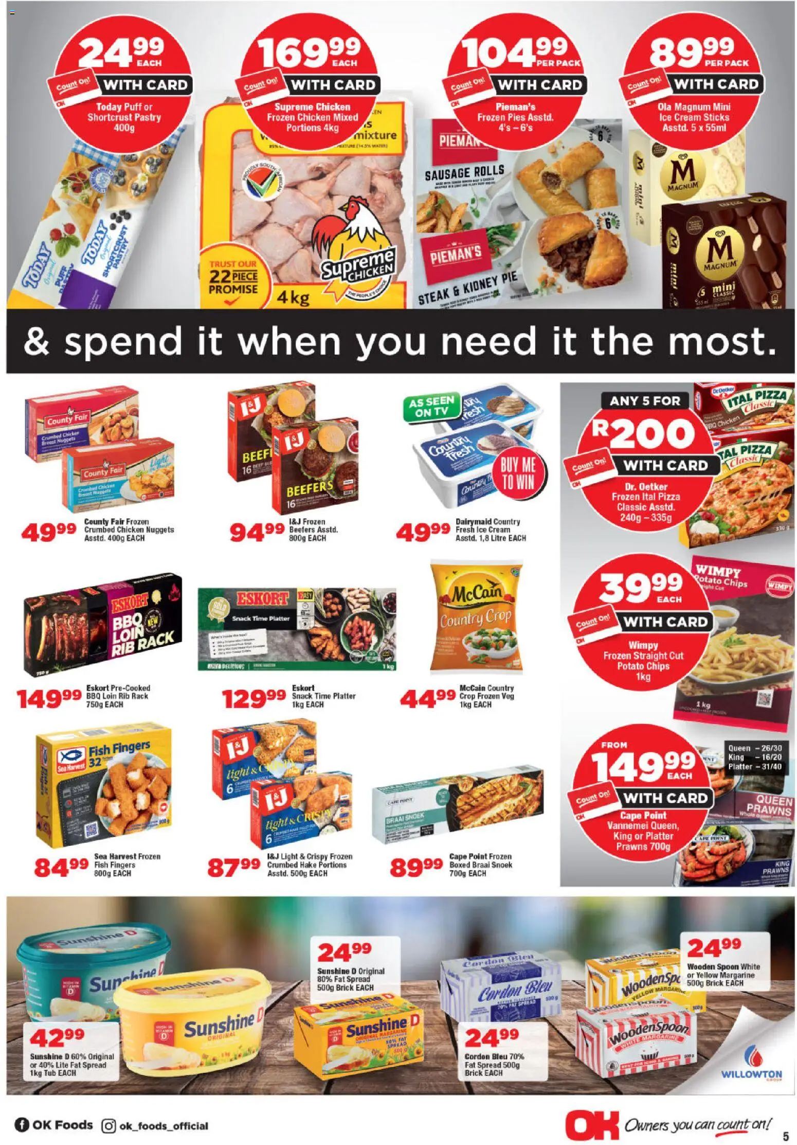 New OK Foods catalogue – valid from 10.12.2025 | Page: 5 | Products: Pizza, Chicken, Chips, Water