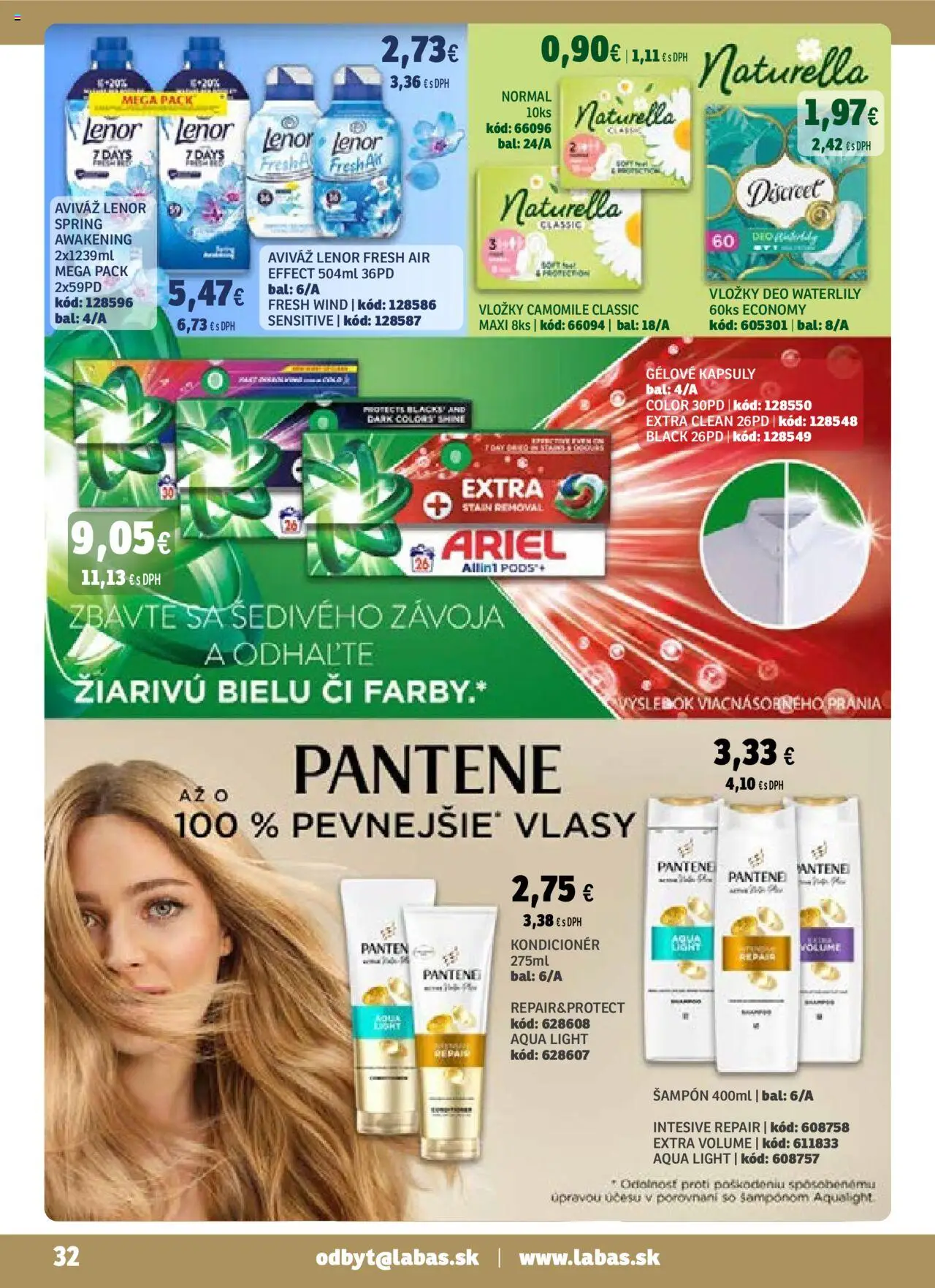 Nové Labaš akcie – leták je platný od 19.09.2025 | Strana: 32 | Produkty: Šampón, Kondicionér, Aviváž, Lenor