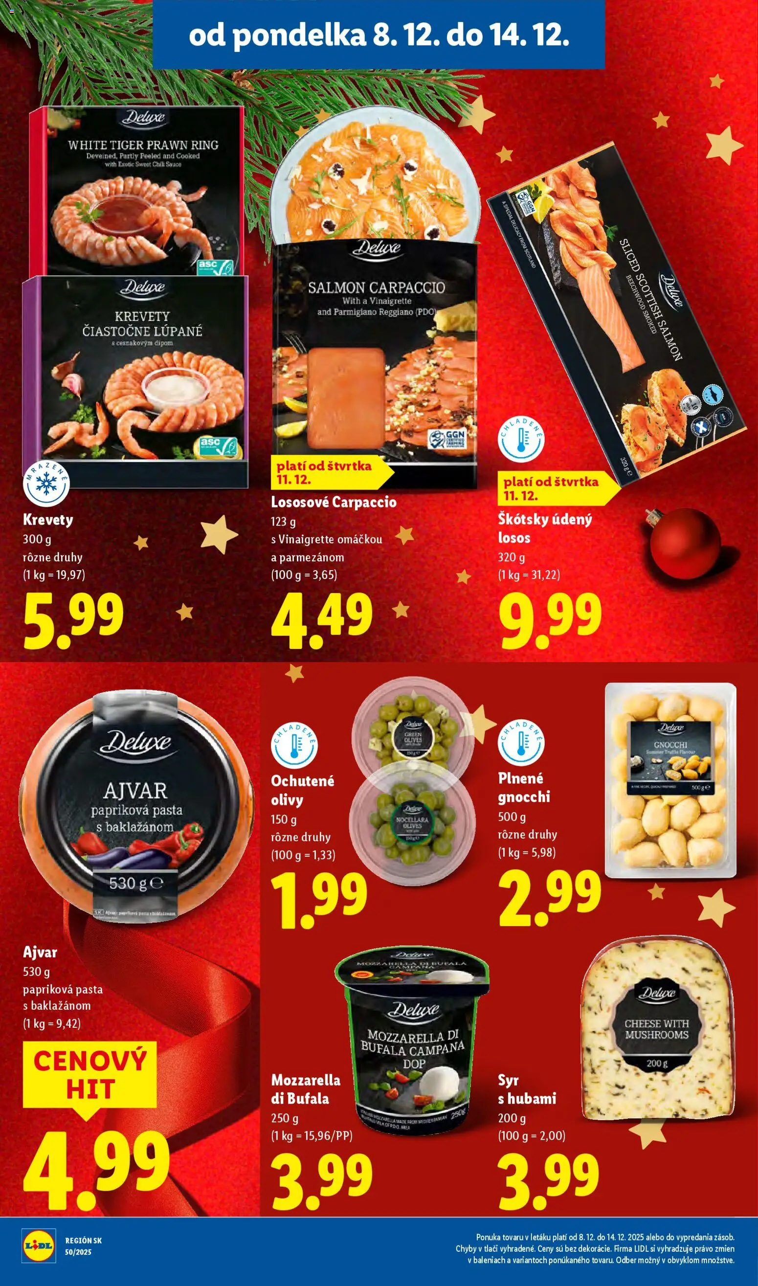 Nové Lidl akcie – leták je platný od 08.12.2025 | Strana: 42 | Produkty: Syr, Krevety, Mozzarella, Losos