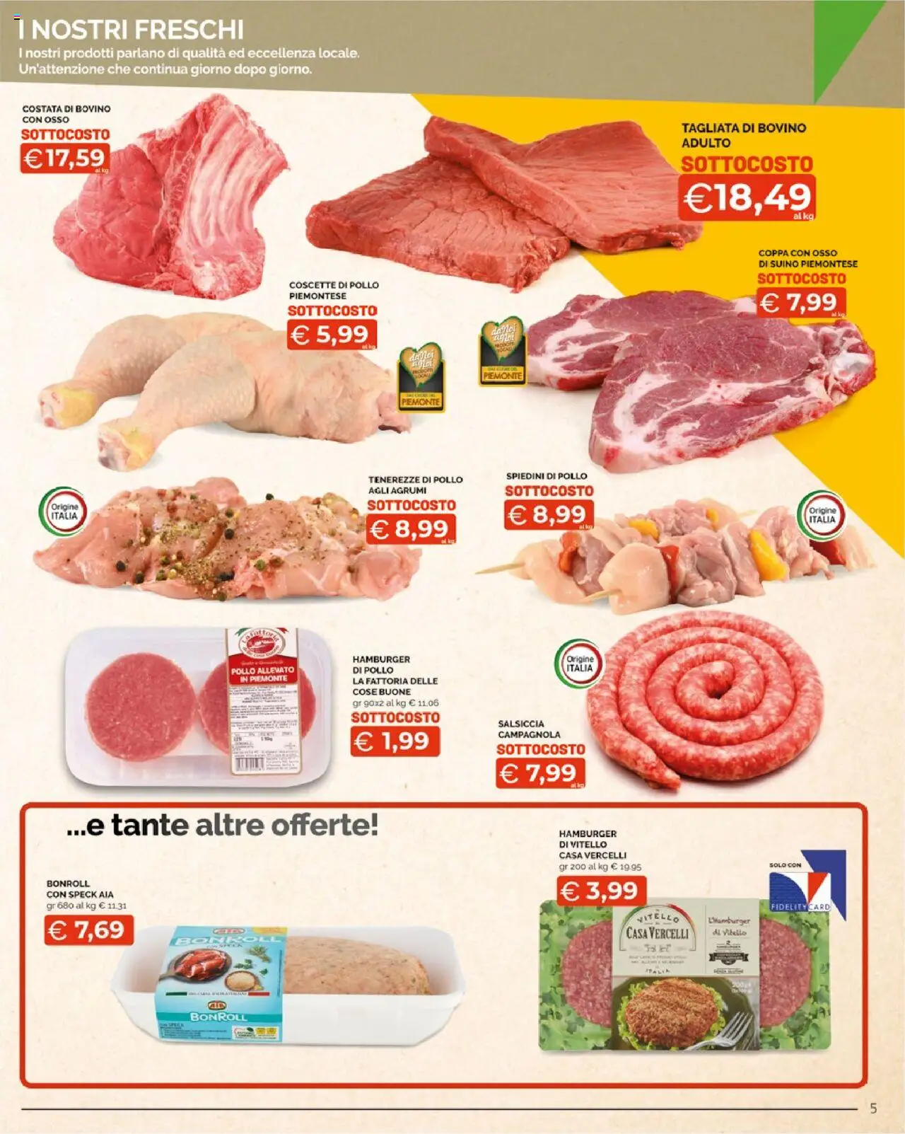 Volantino Mercatò del 11.08.2025 | Pagina: 5 | Prodotti: Bovino, Pollo, Agrumi, Spiedini