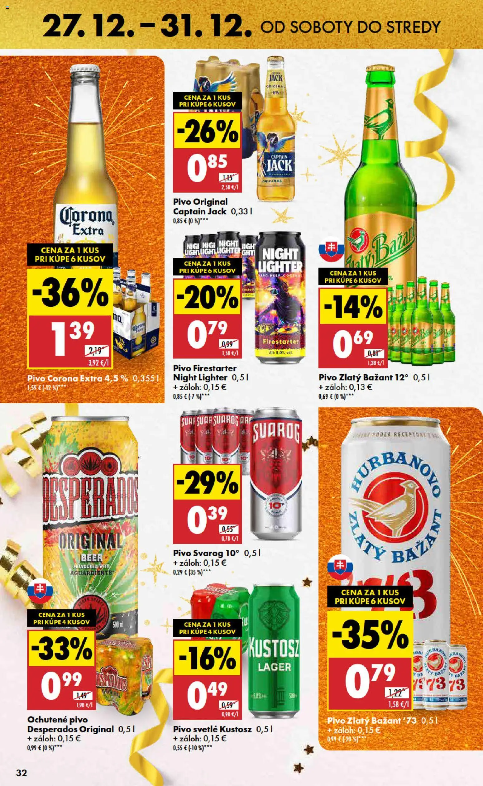 Nové Biedronka akcie – leták je platný od 27.12.2025 | Strana: 32 | Produkty: Pivo, Desperados, Zlatý Bažant