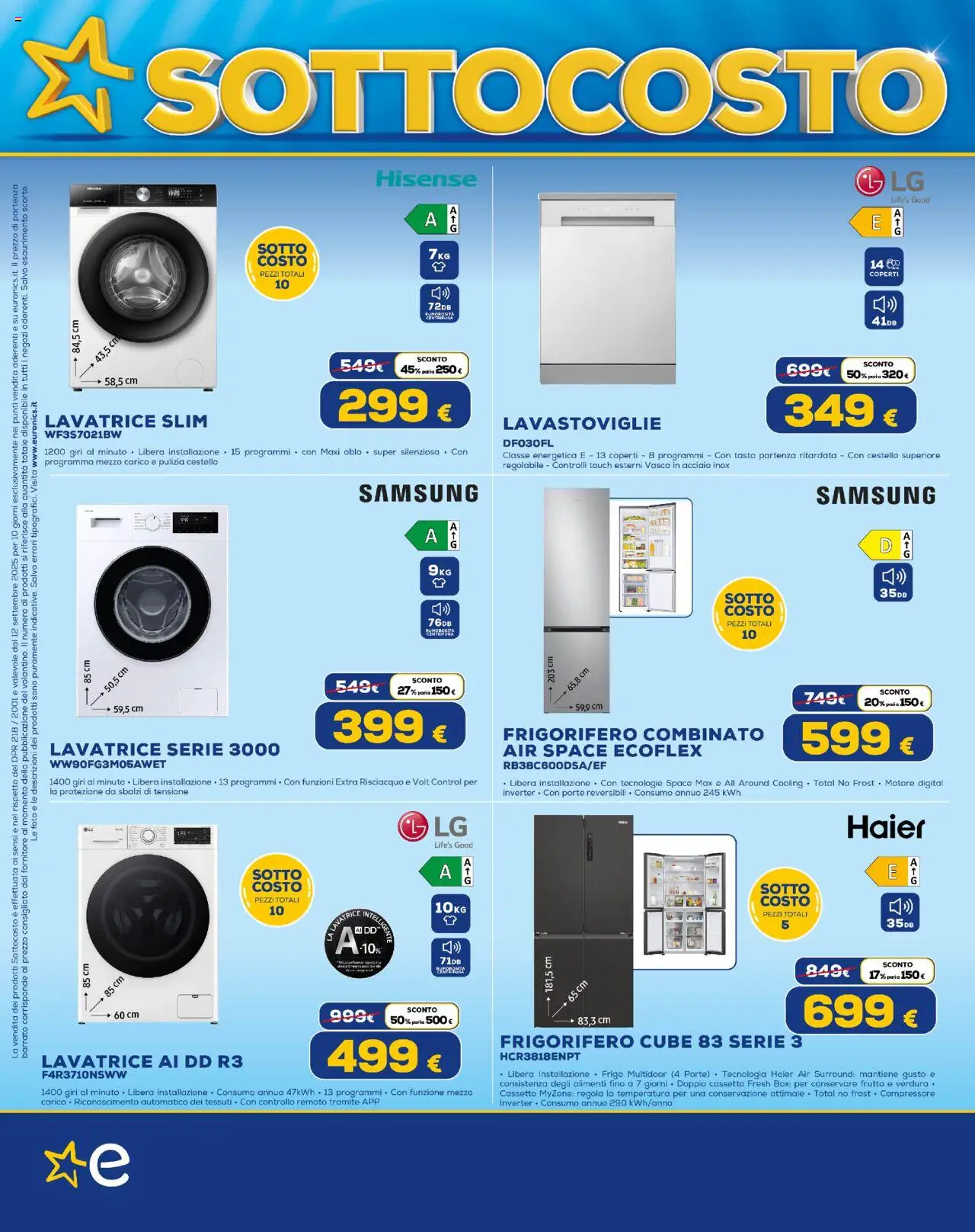 Volantino Euronics del 12.09.2025 | Pagina: 12 | Prodotti: Lavastoviglie, Frigorifero, Frigorifero combinato, Samsung
