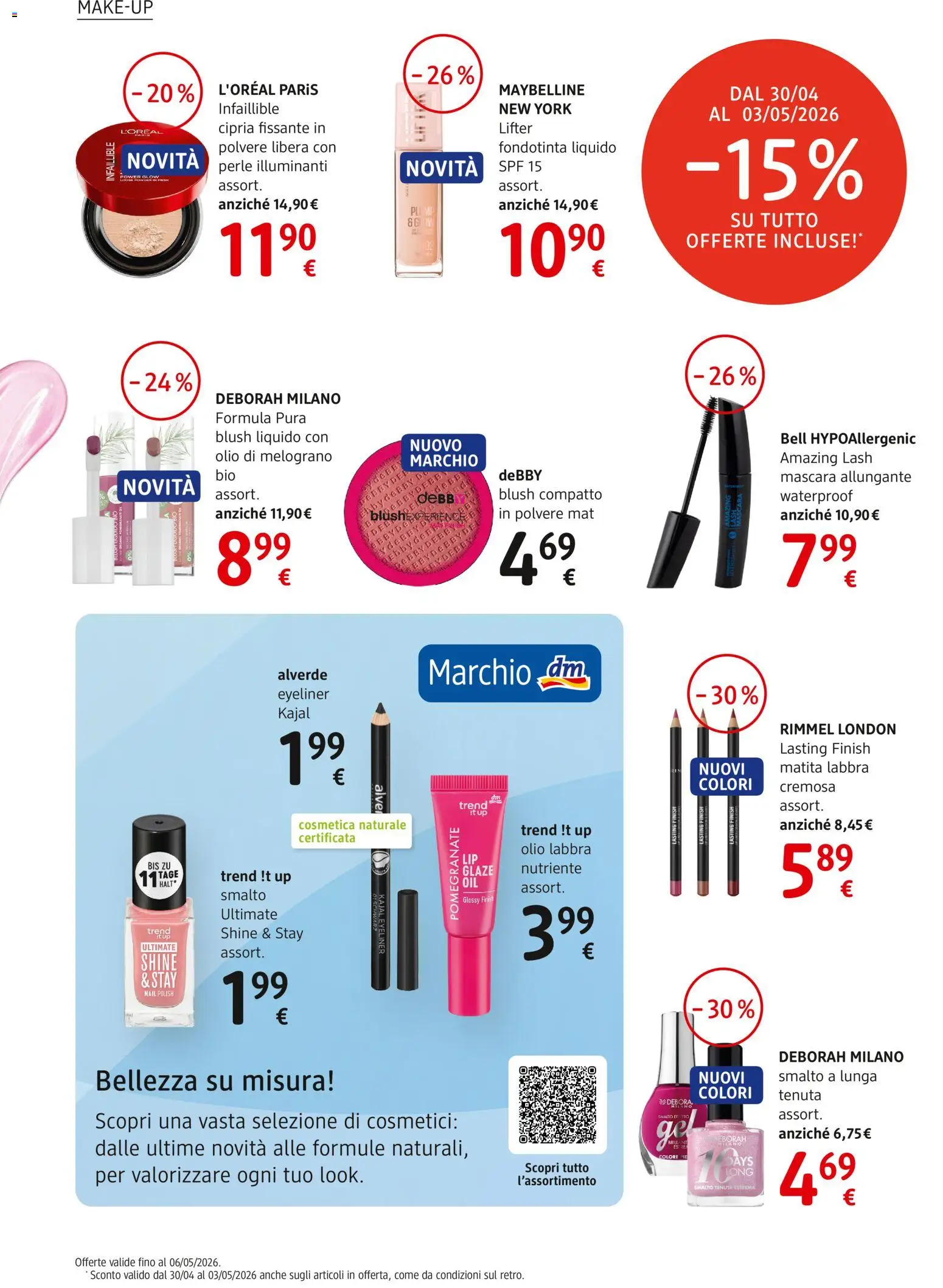 Volantino dm drogerie markt del 30.04.2026 | Pagina: 4 | Prodotti: Mascara, Fondotinta, Cipria, Blush