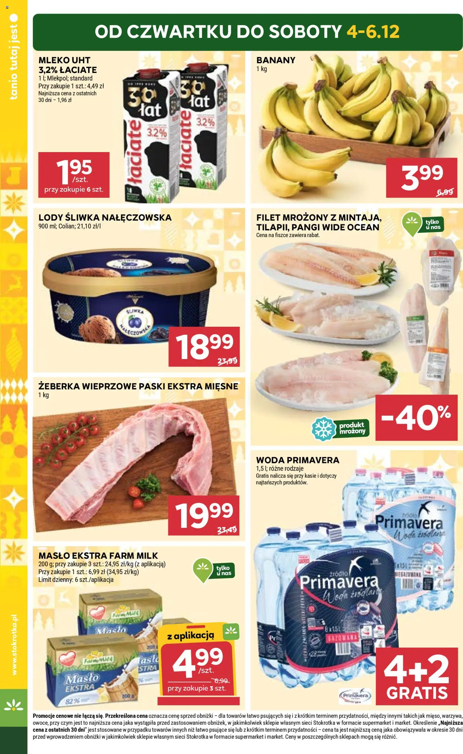 Stokrotka Gazetka od 04.12.2025 | Strona: 4 | Produkty: Śliwka nałęczowska, Banany, Lody, Woda