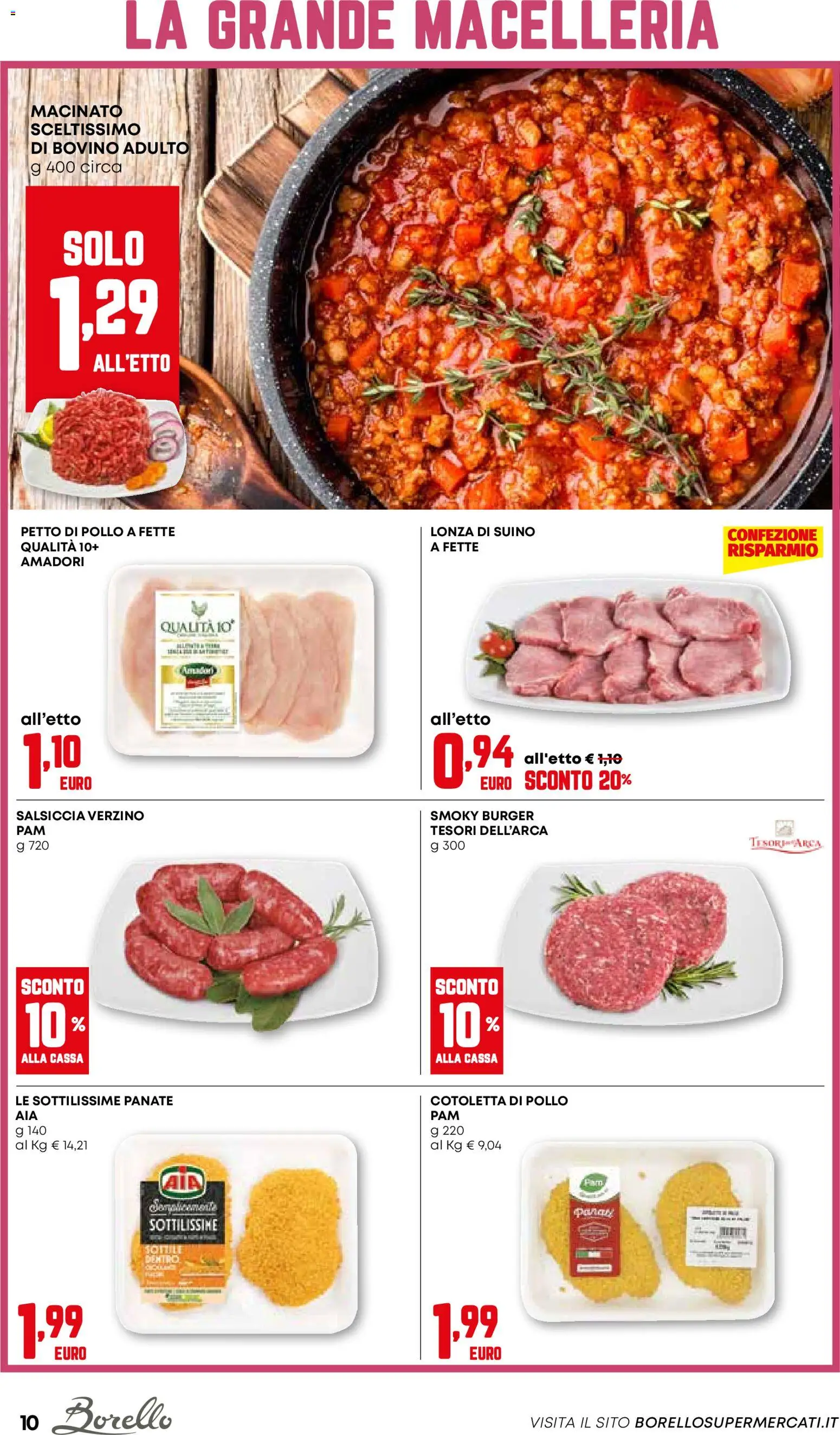 Volantino Borello Supermercati del 06.11.2025 | Pagina: 10 | Prodotti: Bovino, Petto di Pollo, Suino, Macinato
