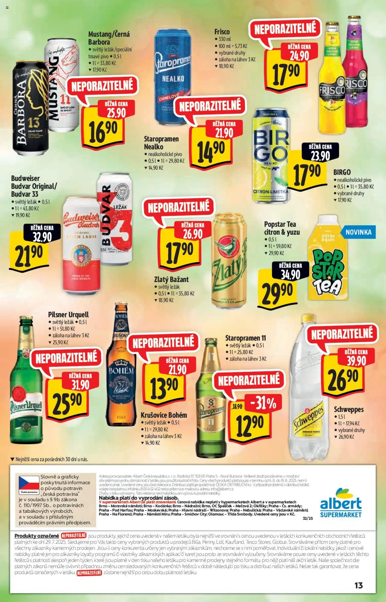 Albert katalog - Supermarket od 06.08.2025 | Strana: 13 | Produkty: Staropramen, Krušovice Bohém, Pilsner, Pilsner Urquell