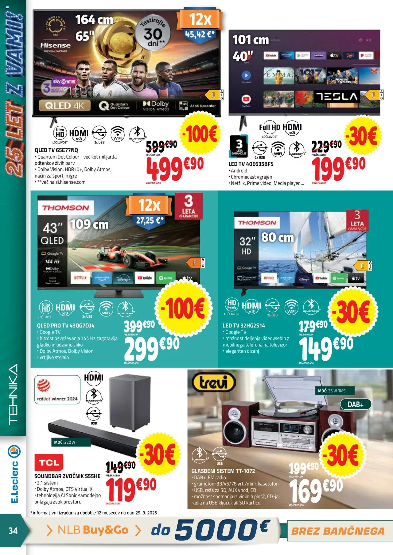 Novi E.leclerc katalog ponudbe – veljaven od 08.10.2025 | Stran: 34 | Izdelki: Televizor, Tv, Zvocnik, Led tv