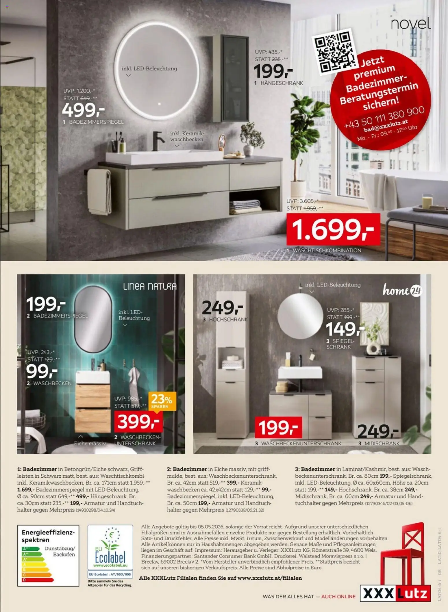 XXXLutz Küchen gültig ab 21.04.2026 | Seite: 8 | Produkte: Uhr, Schrank, Waschbecken, Spiegel