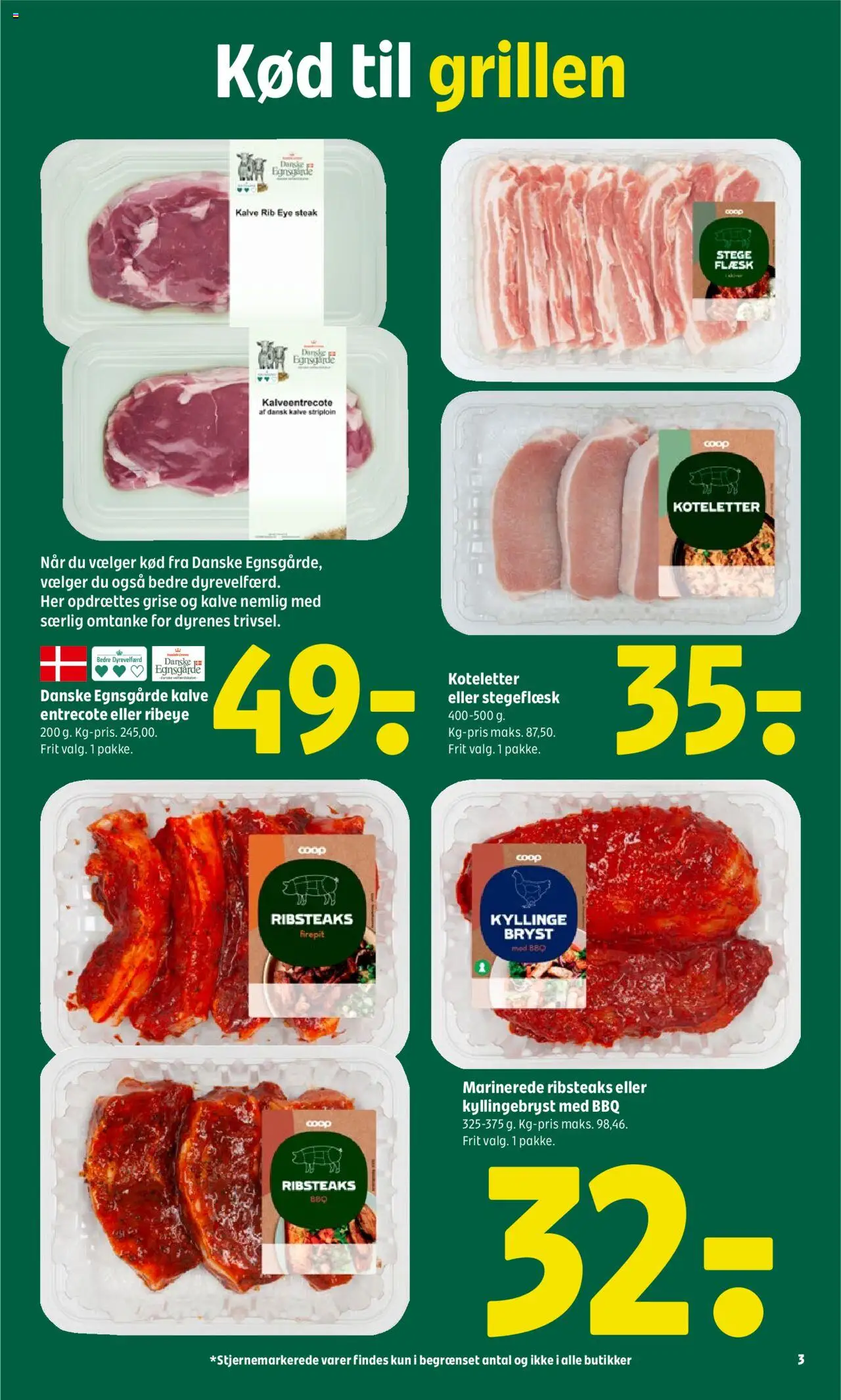 Coop 365 Tilbudsavis gyldig fra 19.06.2025 | Side: 3 | Produkter: Ribs, Koteletter, Entrecote