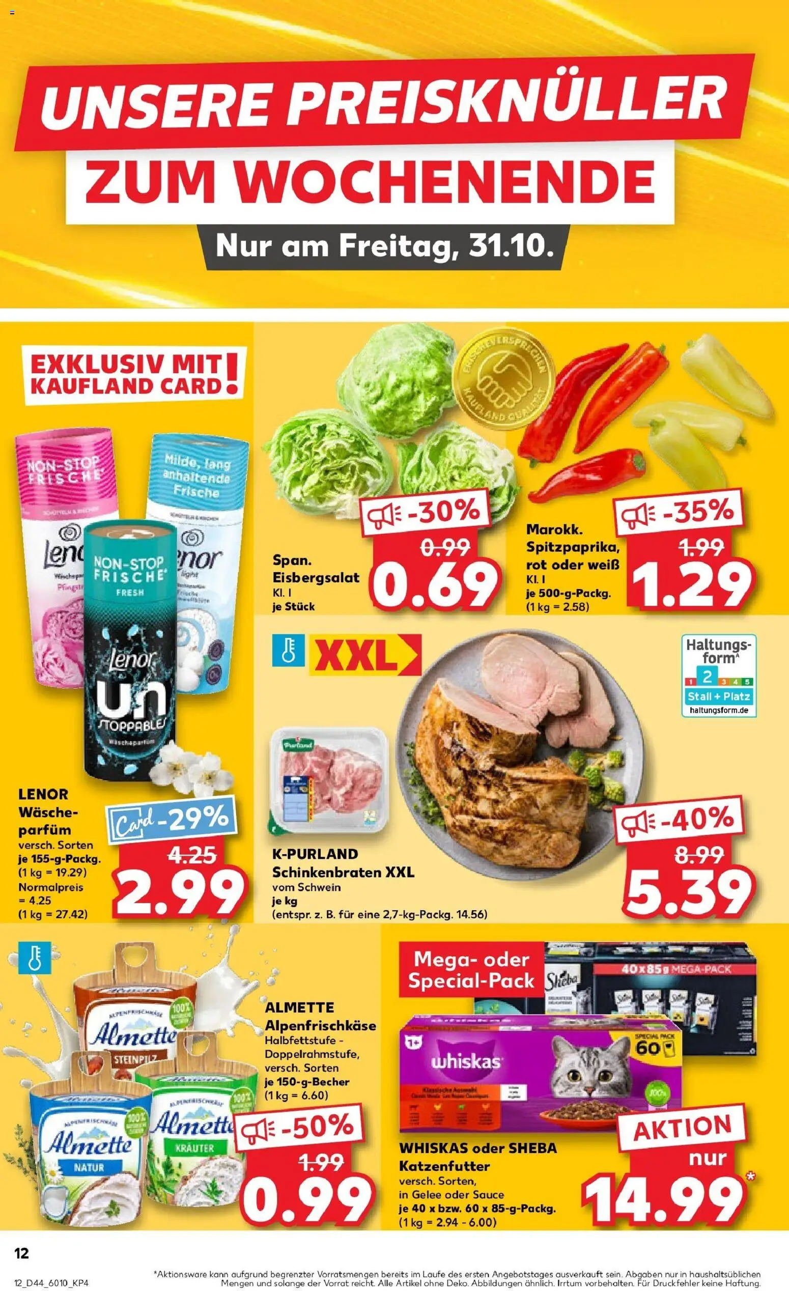Kaufland prospekt Schwäbisch Hall	 – gültig ab 30.10.2025 | Seite: 12 | Produkte: Lenor, Almette, Sheba, Eisbergsalat