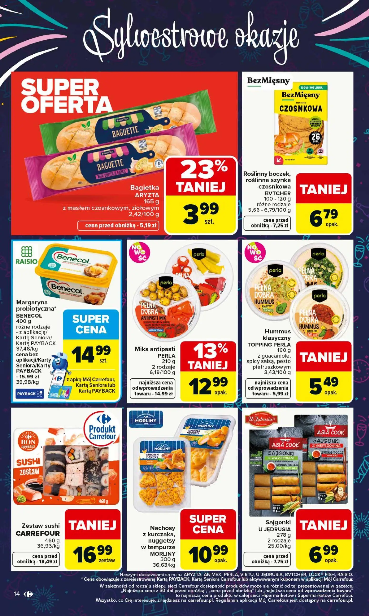 Carrefour Gazetka od 29.12.2025 | Strona: 14 | Produkty: Sajgonki, Bagietka, Sushi, Zestaw sushi