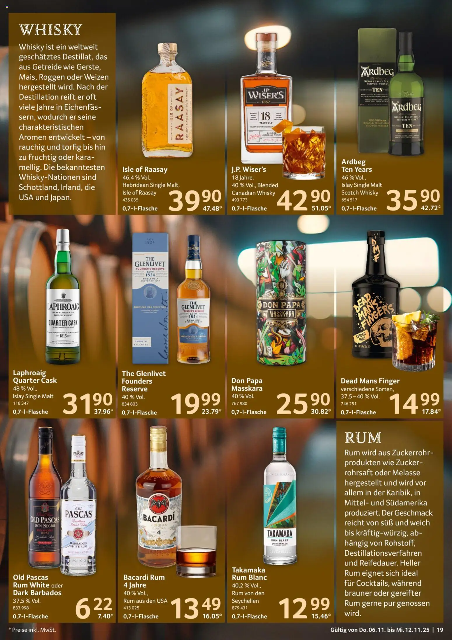 Selgros Prospekt 	 – gültig ab 06.11.2025 | Seite: 19 | Produkte: Bacardi, Whisky, Rum, Getreide