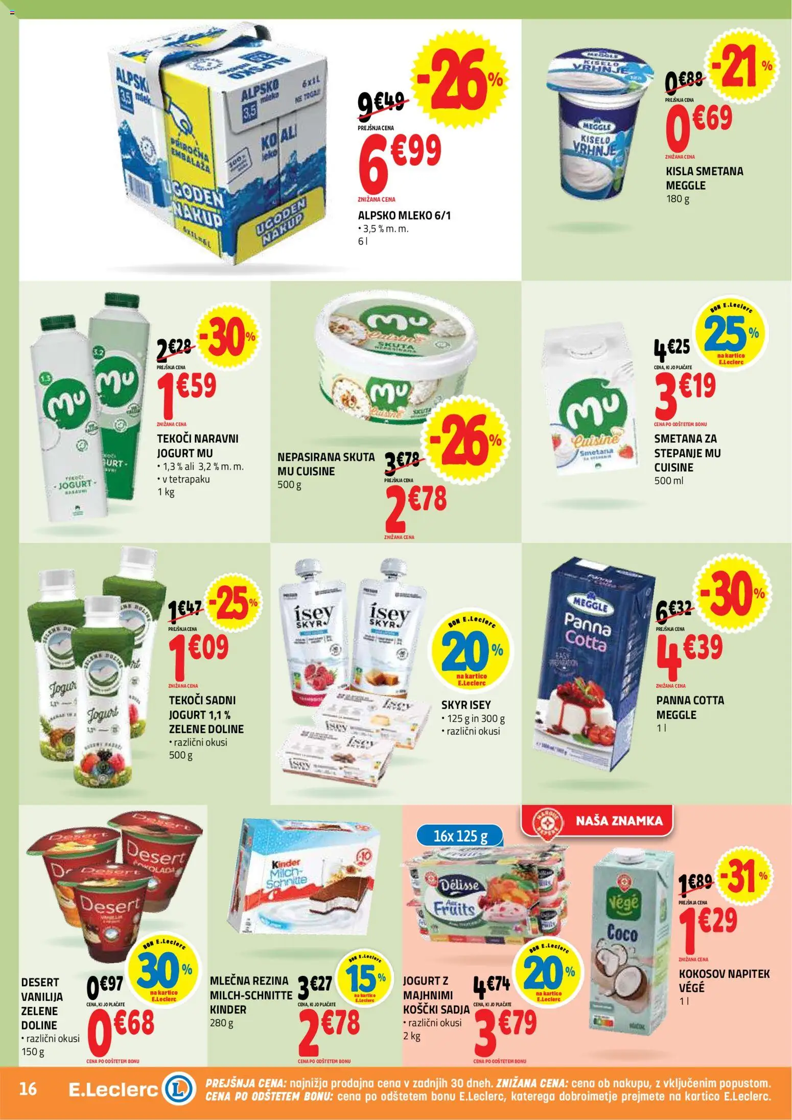 Novi E.leclerc katalog ponudbe – veljaven od 29.04.2026 | Stran: 16 | Izdelki: Mleko, Jogurt, Smetana, Skuta