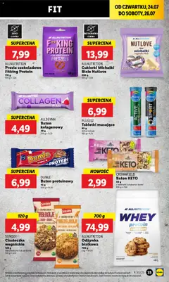 Lidl Gazetka od 24.07.2025 | Strona: 45 | Produkty: Michałki białe, Baton, Odżywka, Ciasteczka