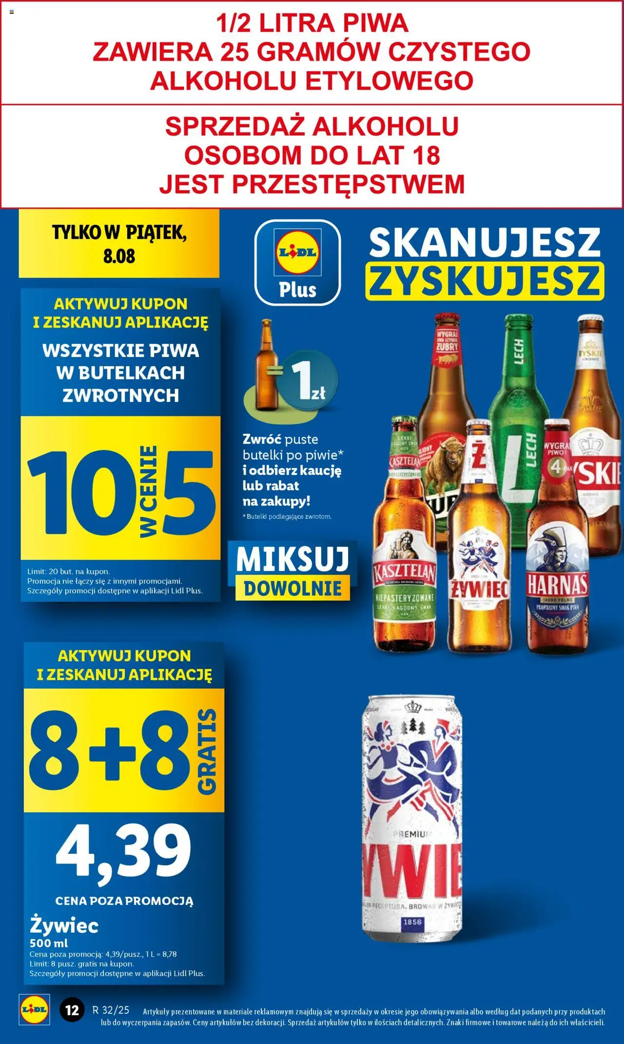 Lidl Gazetka od 07.08.2025 | Strona: 12 | Produkty: Tyskie, Harnaś, Piwo