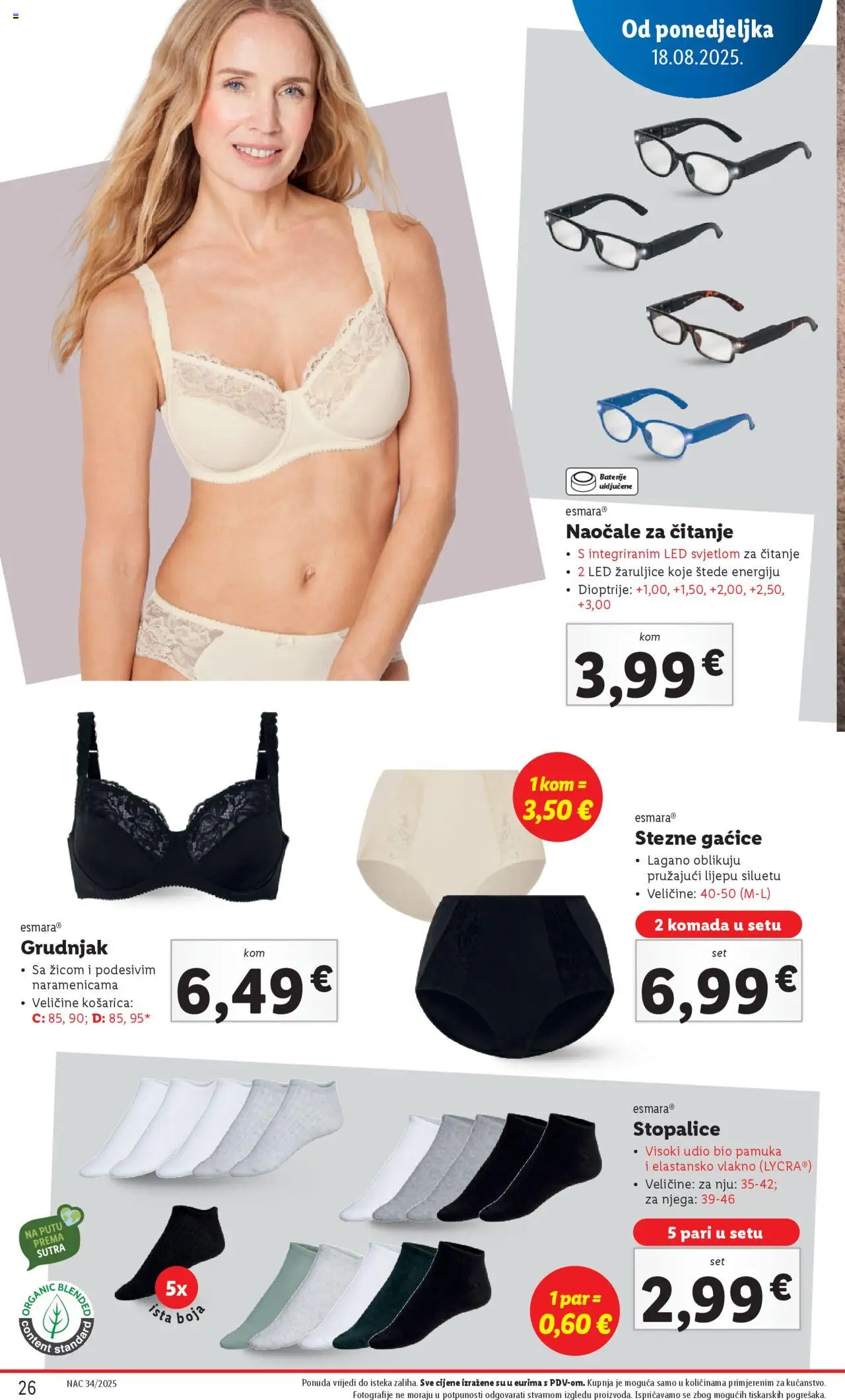 Lidl katalog | vrijedi od 18.08.2025 | Stranica: 26 | Proizvodi: Gaćice, Grudnjak, Baterije, Naočale