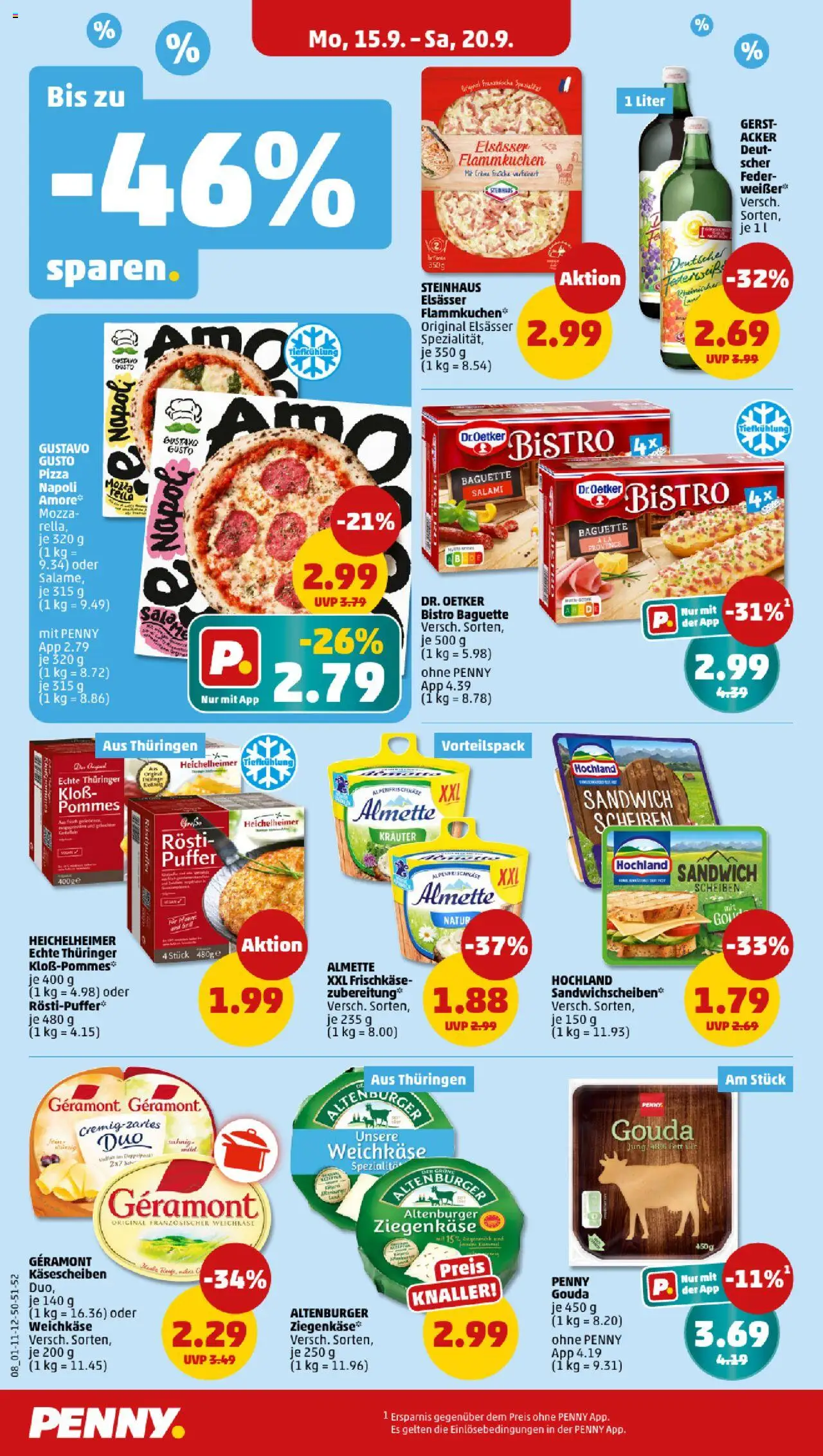 Penny Prospekt 	 – gültig ab 15.09.2025 | Seite: 8 | Produkte: Almette, Ziegenkäse, Pommes, Pizza