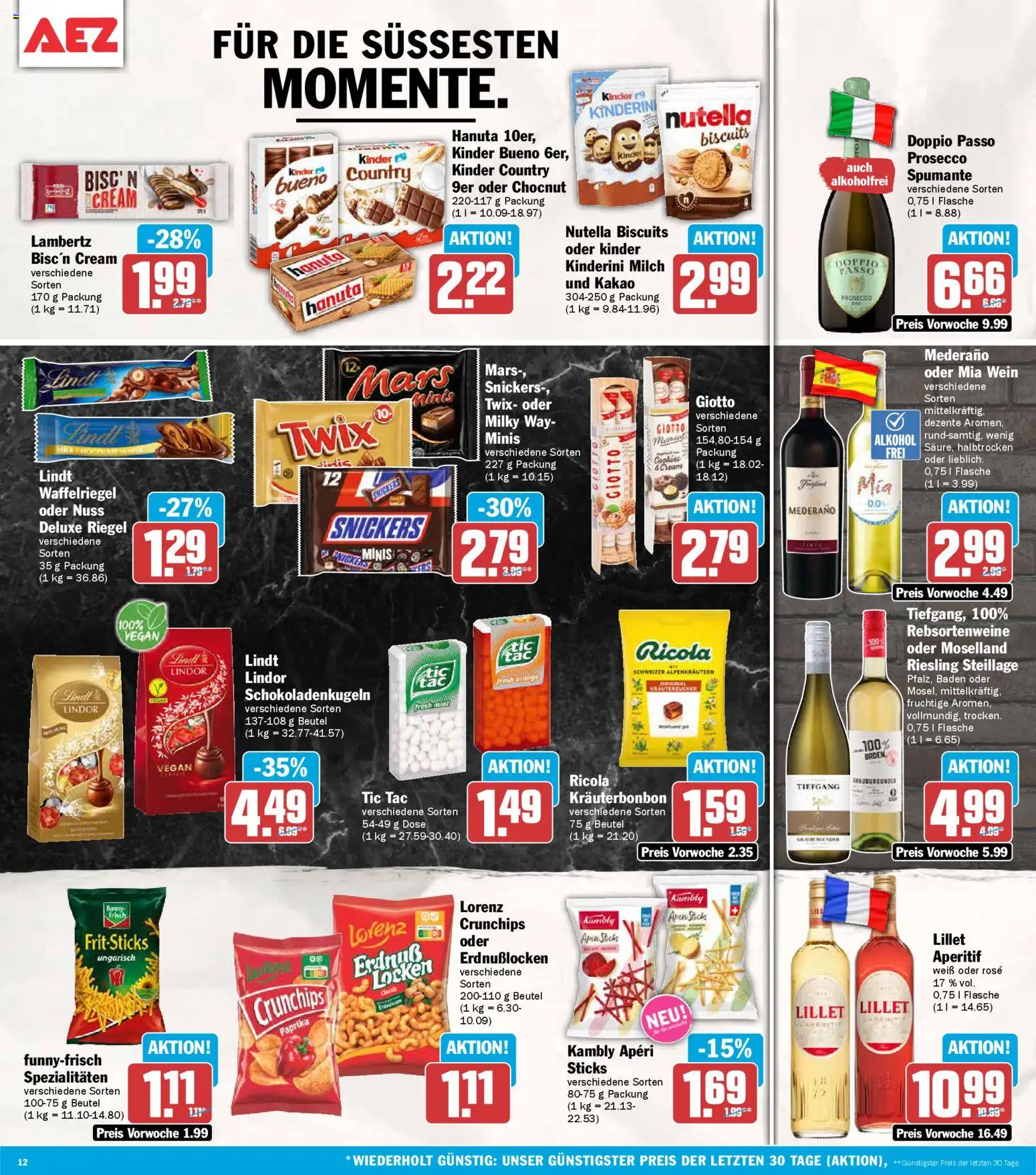 AEZ Prospekt 	 – gültig ab 26.01.2026 | Seite: 12 | Produkte: Kinder bueno, Mars, Lillet, Lindt