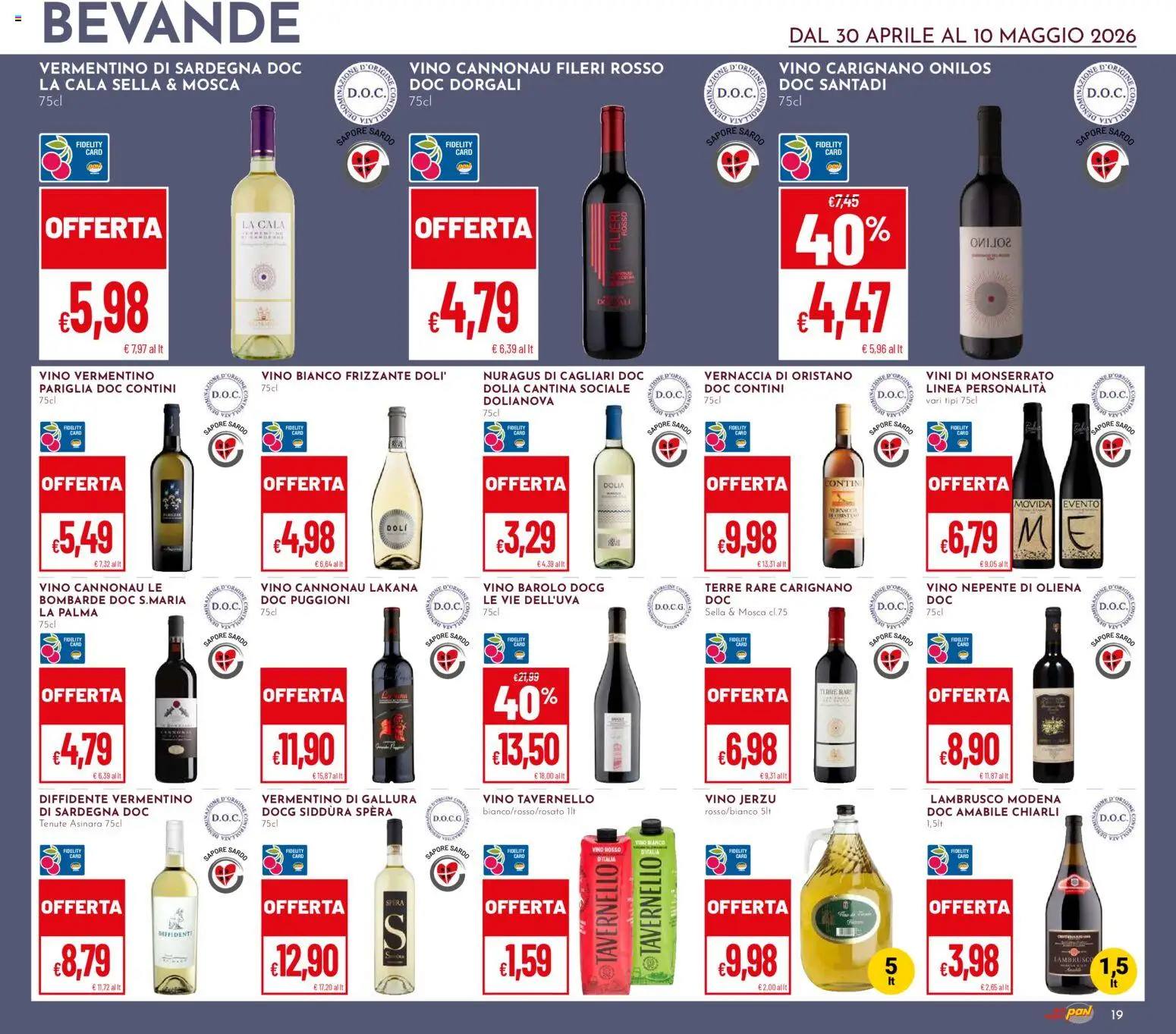 Volantino Pan del 30.04.2026 | Pagina: 19 | Prodotti: Vino, Vino rosso, Vino bianco
