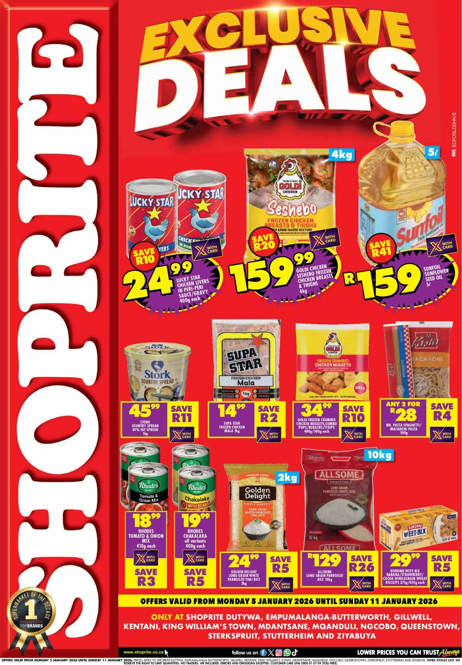 New Shoprite catalogue – valid from 05.01.2026 | Page: 1 | Products: Beans, Oil, Biscuits, Chicken