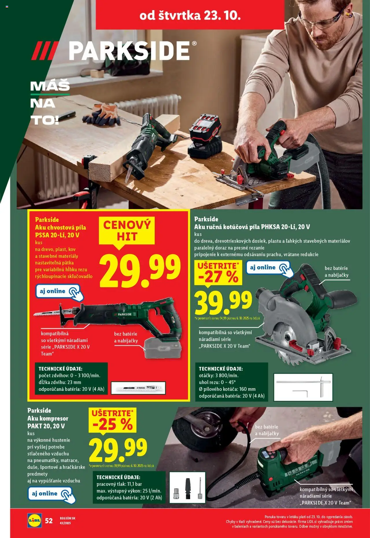 Nové Lidl akcie – leták je platný od 20.10.2025 | Strana: 90 | Produkty: Kompresor, Píla, Kotúčová píla, Aku