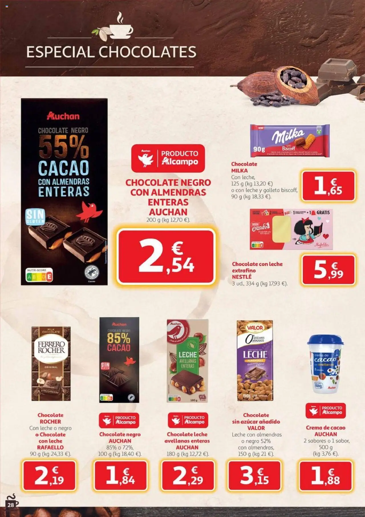 Alcampo - Canarias │ válido desde el 09.10.2025 | Página: 28 | Productos: Leche, Chocolate, Crema de cacao, Φρυγανιές σικάλεως