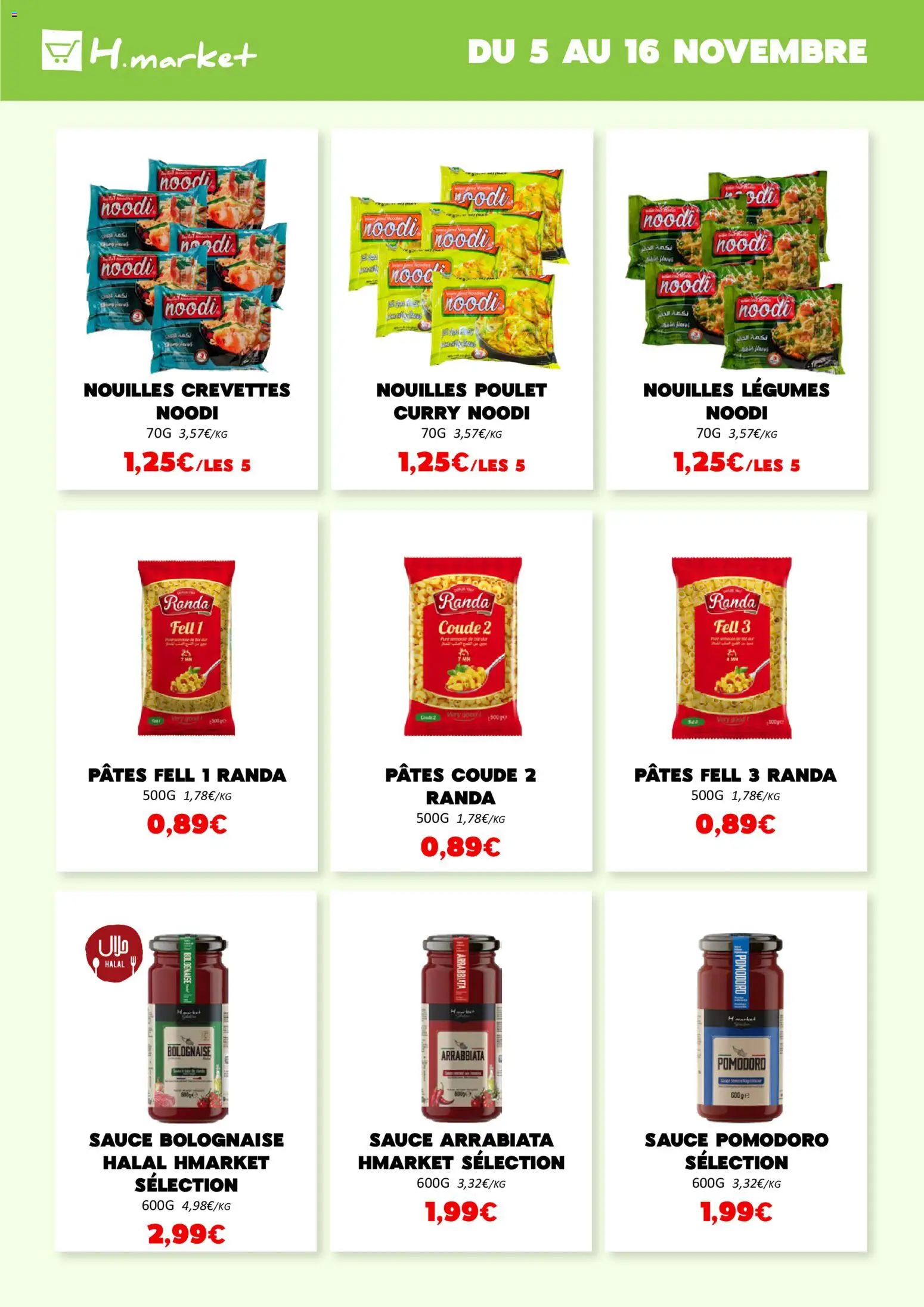 {H1} | Page: 6 | Produits: Crevettes, Sauce bolognaise, Nouilles, Pâtes