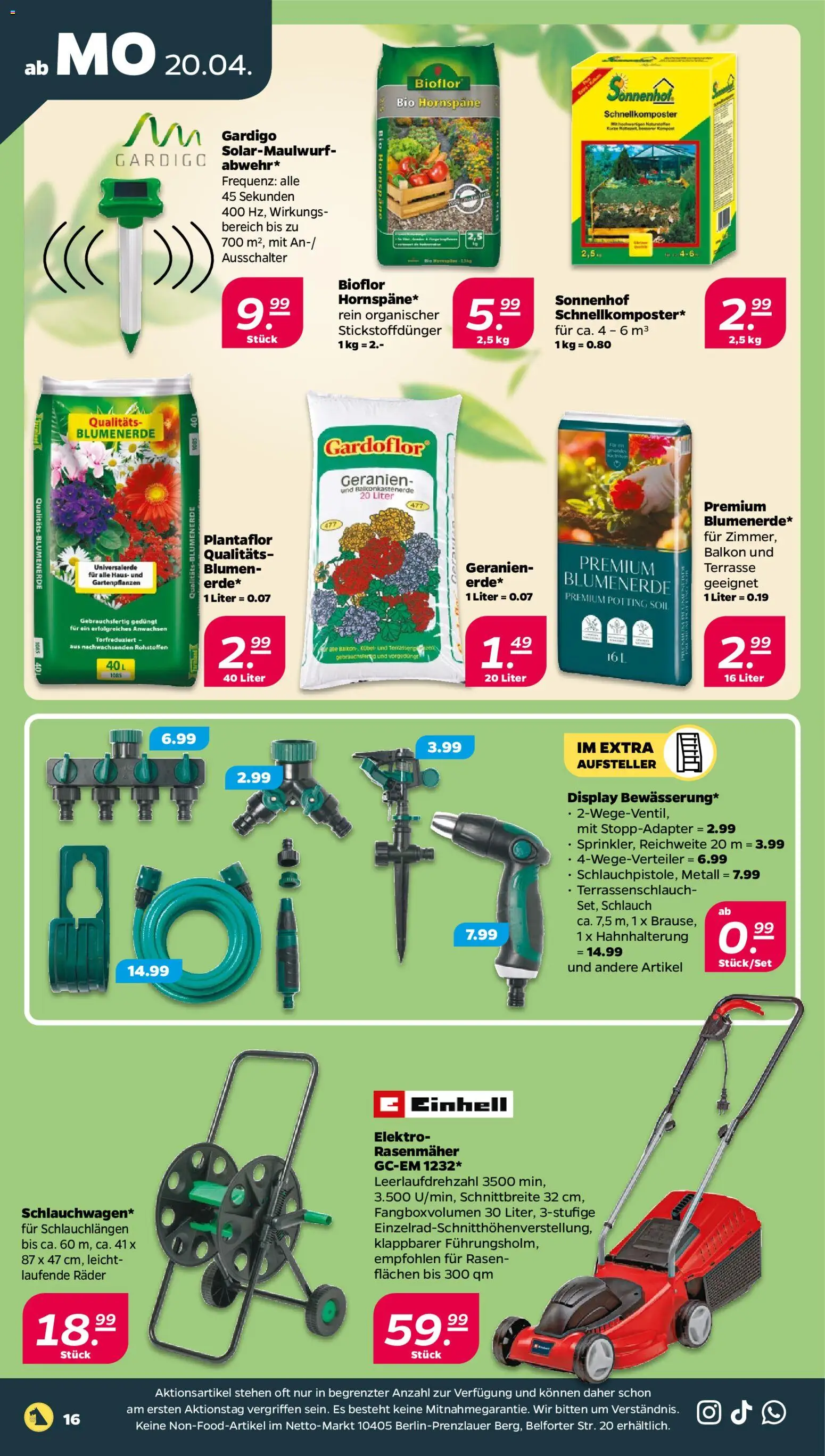 Netto Prospekt 	 – gültig ab 20.04.2026 | Seite: 20 | Produkte: Rasenmäher, Blumen, Geranien, Blumenerde
