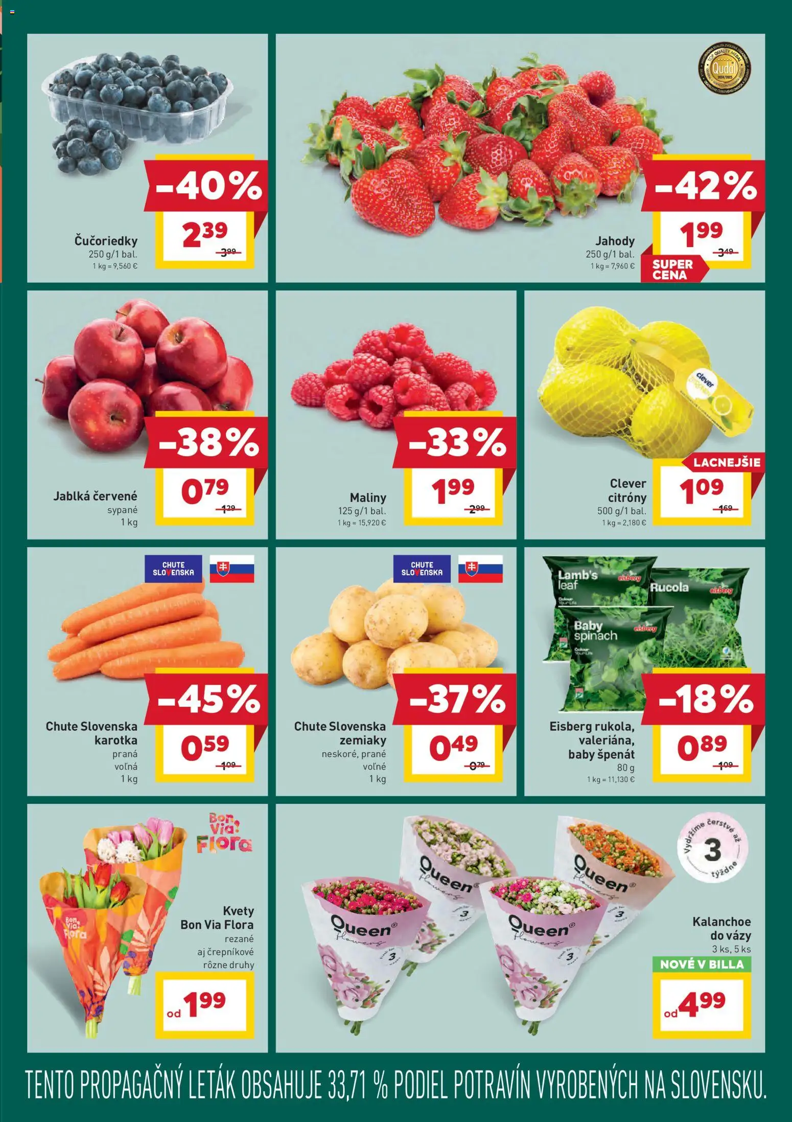 Nové Billa akcie – leták je platný od 14.01.2026 | Strana: 3 | Produkty: Čučoriedky, Zemiaky, Flora, Maliny