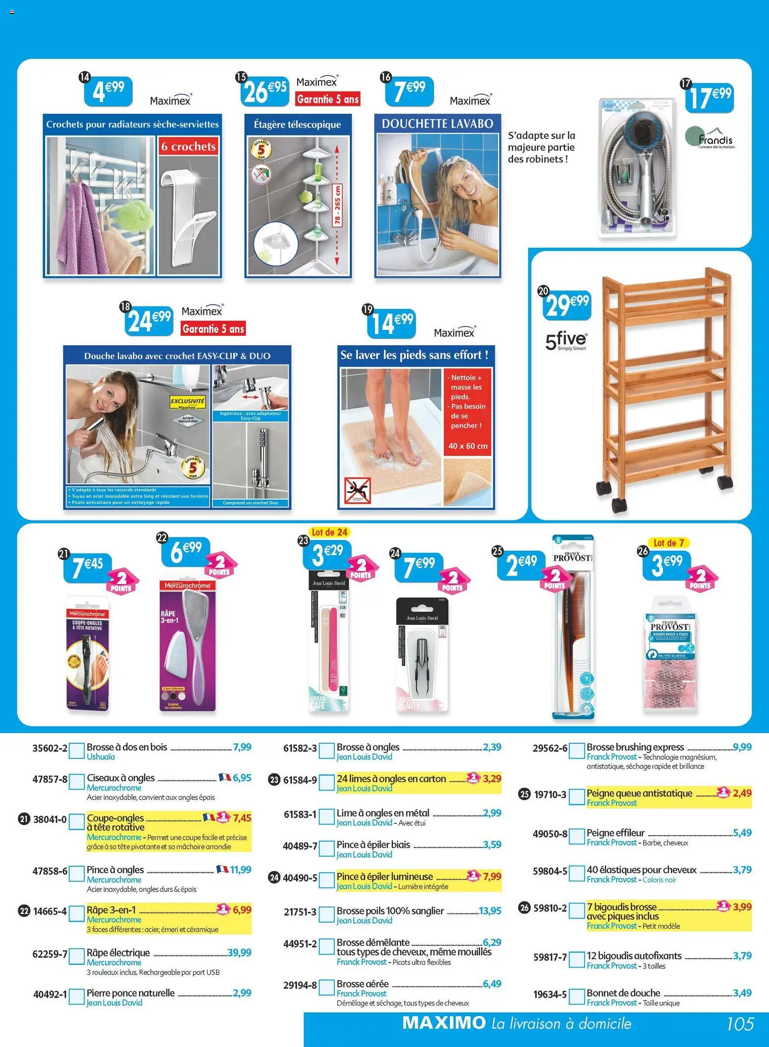 {H1} | Page: 105 | Produits: Adaptateur, USB, Peigne, Élastiques