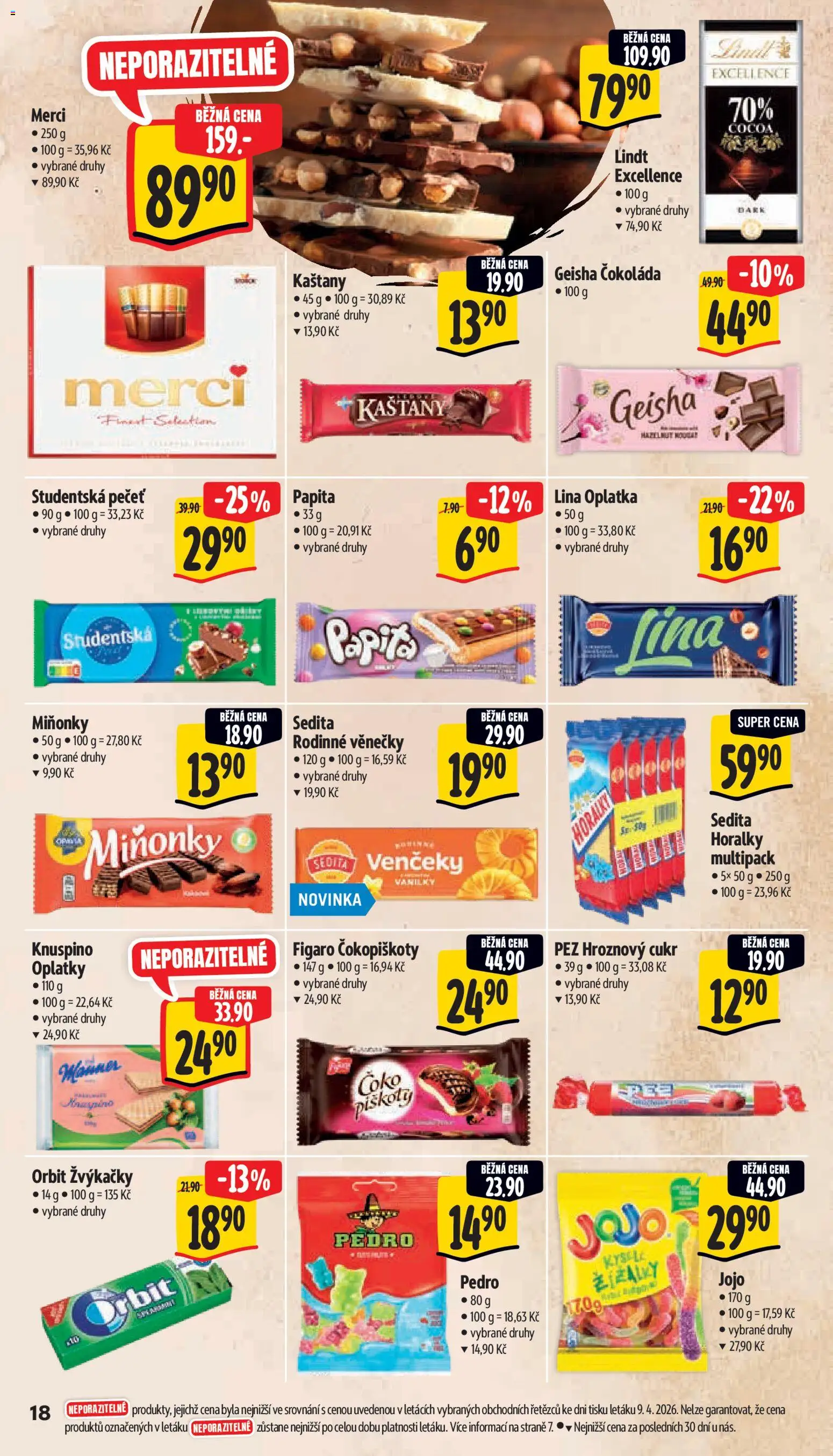 Albert leták - Supermarket od 15.04.2026 | Strana: 26 | Produkty: Lindt, Čokoláda, Merci, Studentská pečeť