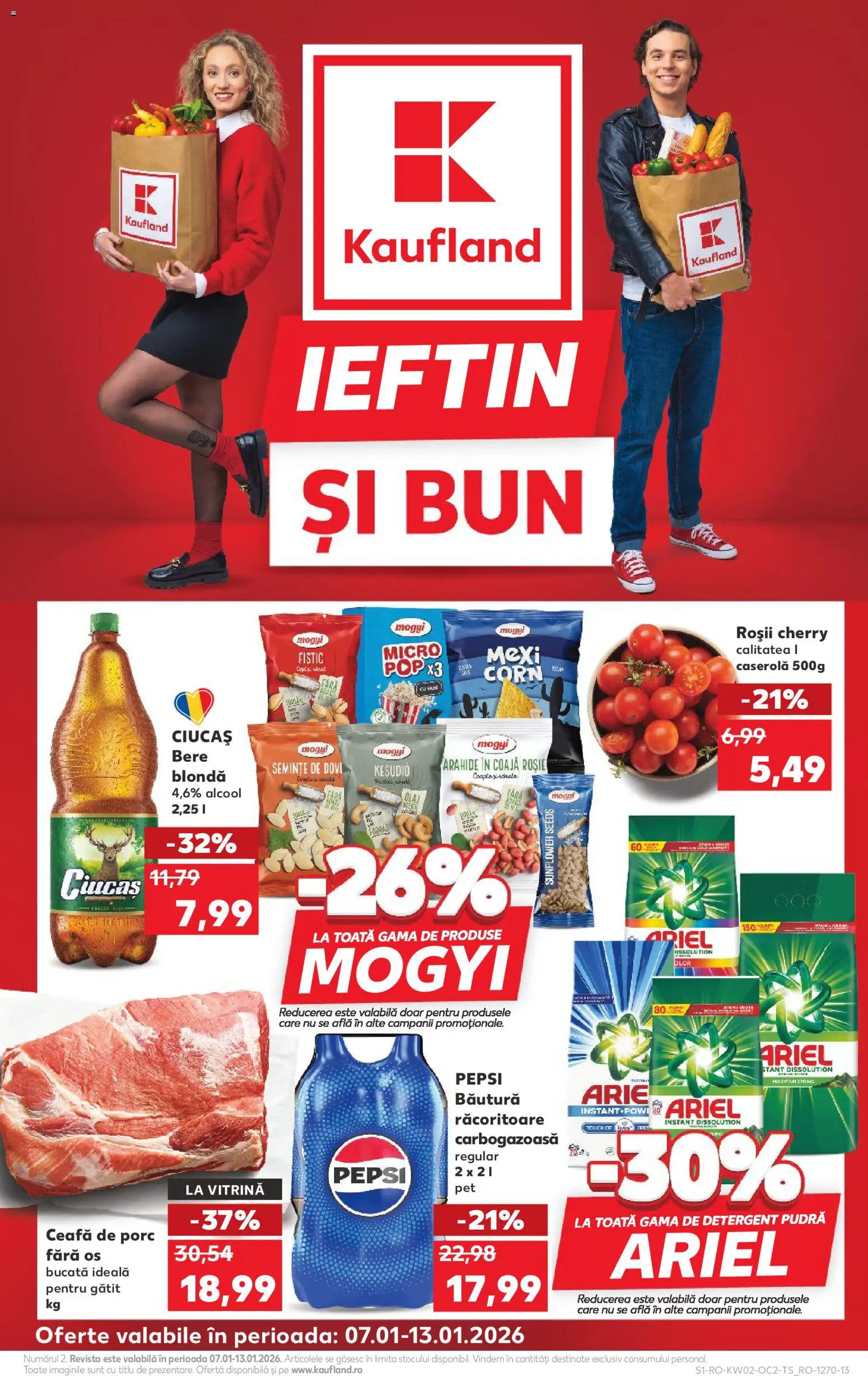 Kaufland RO akciós ujság - amely érvényes a következő dátumtól: 07.01.2026 | Oldal: 1 | Termékek: Ariel, Pepsi, Kesudió