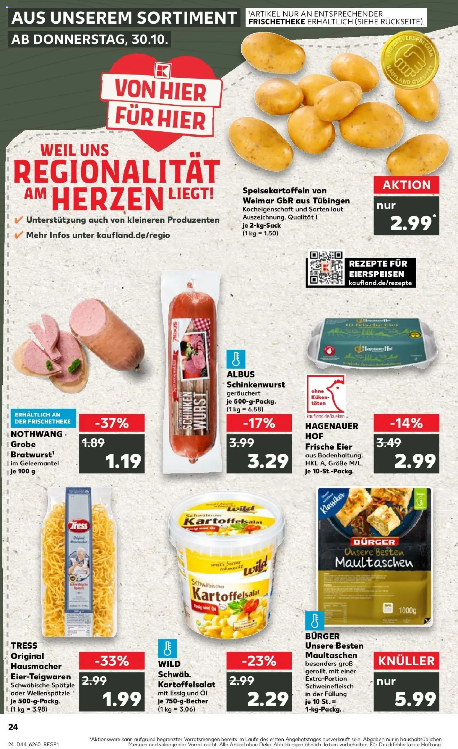 Kaufland prospekt Nürtingen	 – gültig ab 30.10.2025 | Seite: 24 | Produkte: Pasta, Schinken, Schweinefleisch, Maultaschen