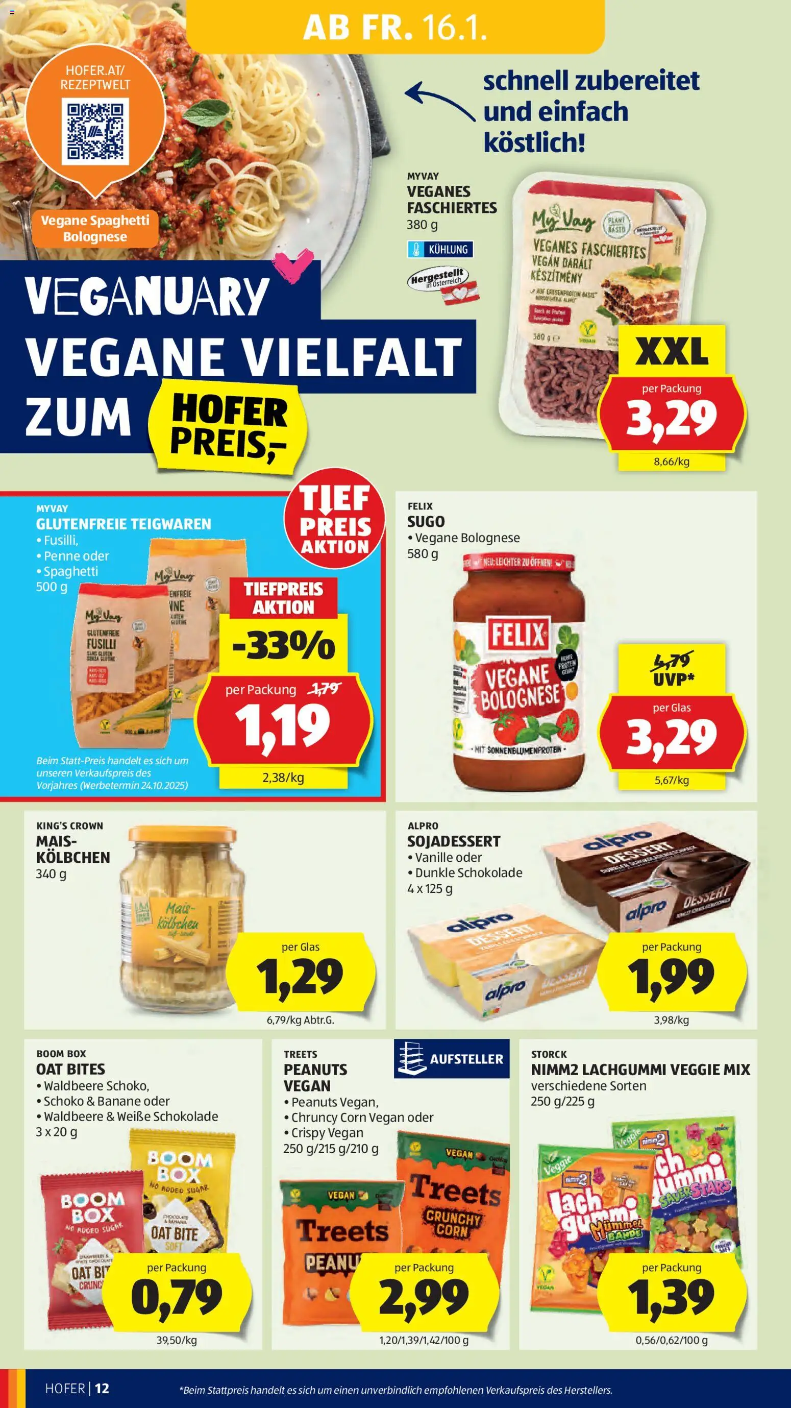 Hofer AT akciós ujság - amely érvényes a következő dátumtól: 16.01.2026 | Oldal: 14 | Termékek: Alpro, Protein, Penne, Vegán