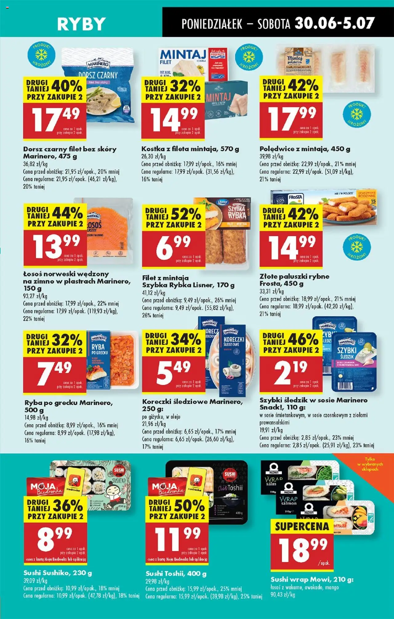 Biedronka gazetka od 30.06.2025 | Strona: 37 | Produkty: Mintaj, Łosoś, Ryba po grecku, Paluszki