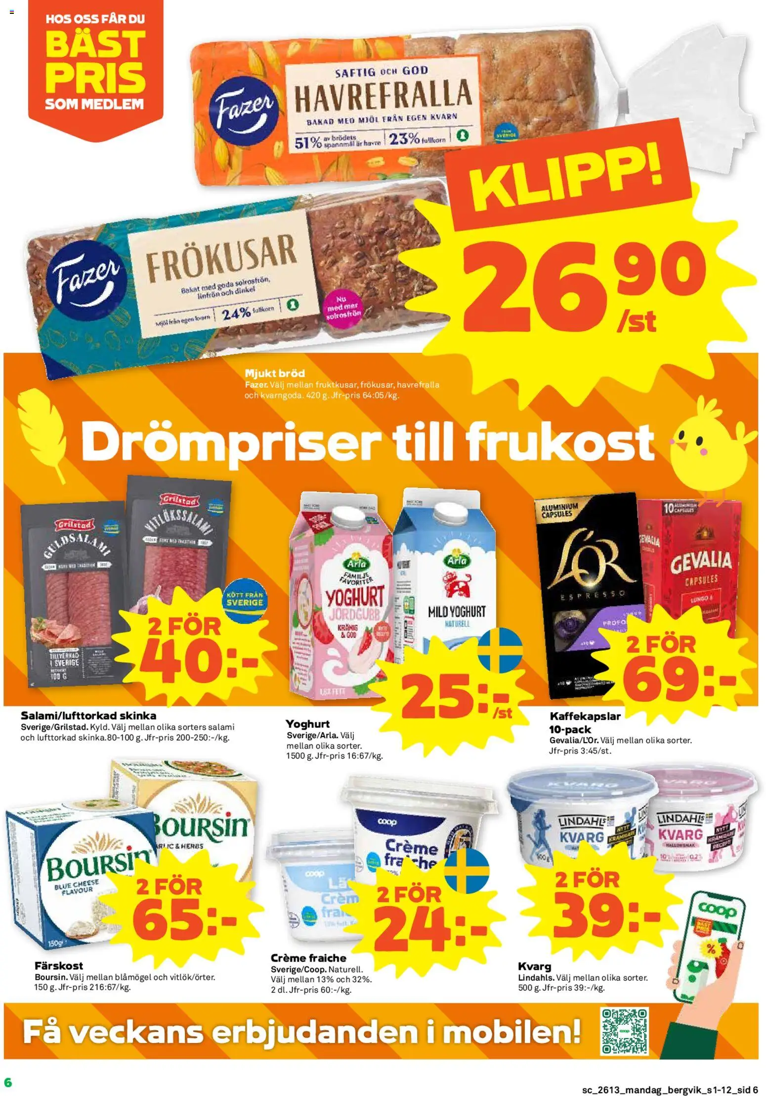 Stora Coop reklamblad aktuell från 23.03.2026 | Sida: 6 | Produkter: Mask, Creme fraiche, Salami, Kvarg