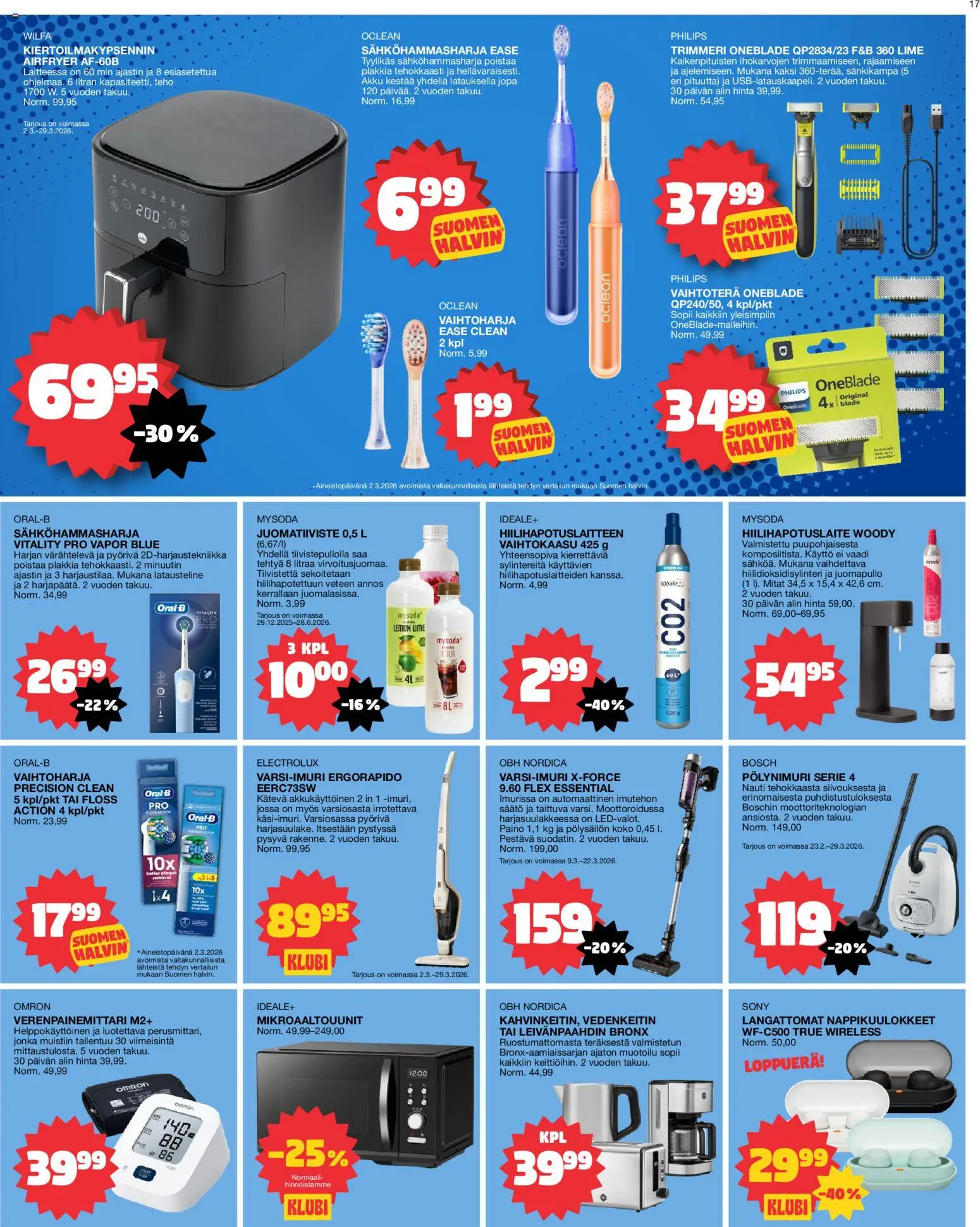 Tokmanni tarjoukset – voimassa 16.03.2026 alkaen | Sivu: 17 | Tuotteet: Vedenkeitin, Sähköhammasharja, Akku, Hiilihapotuslaite