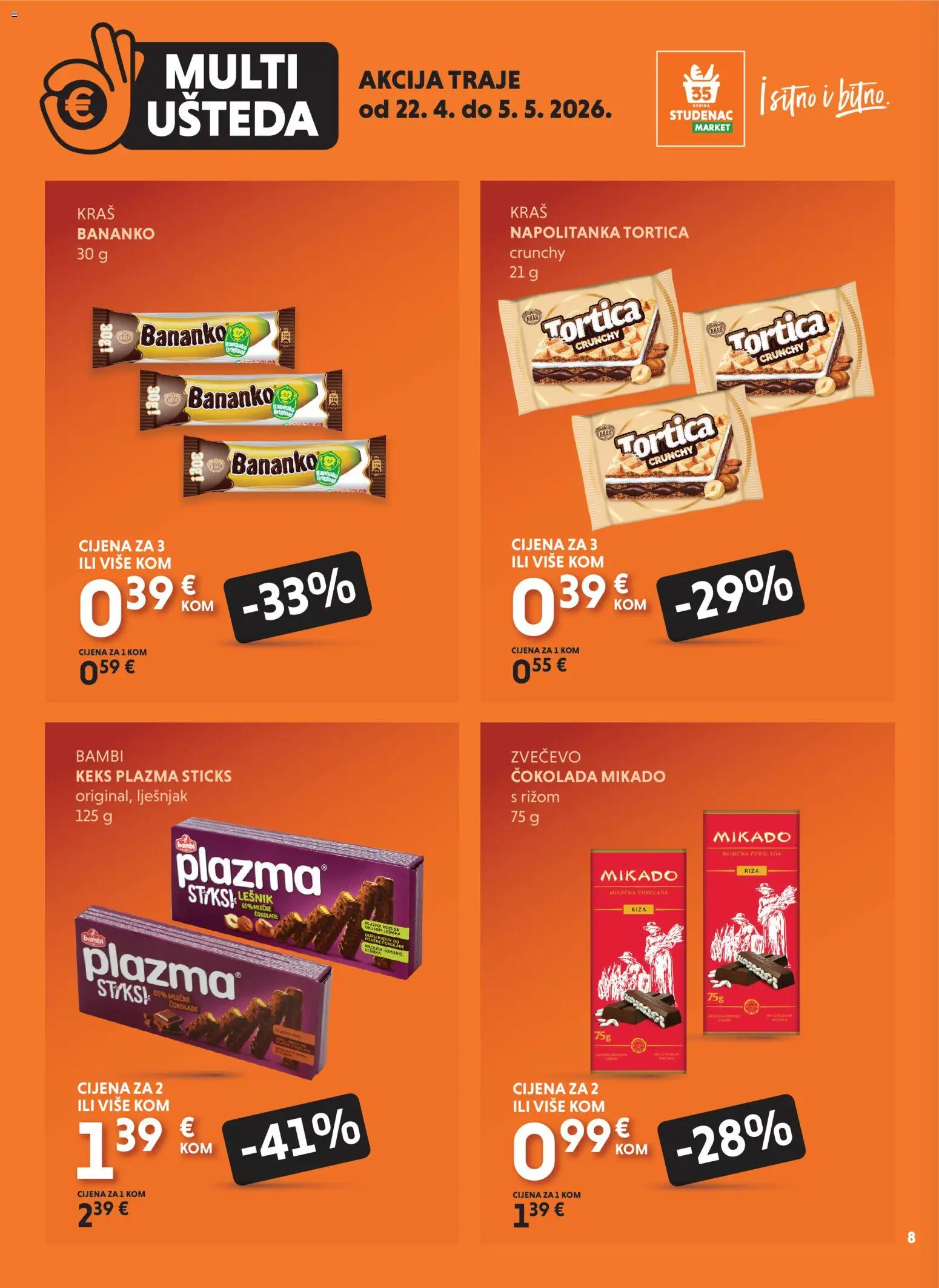 Studenac katalog | vrijedi od 22.04.2026 | Stranica: 8 | Proizvodi: Čokolada, Riža, Keks, Lješnjak